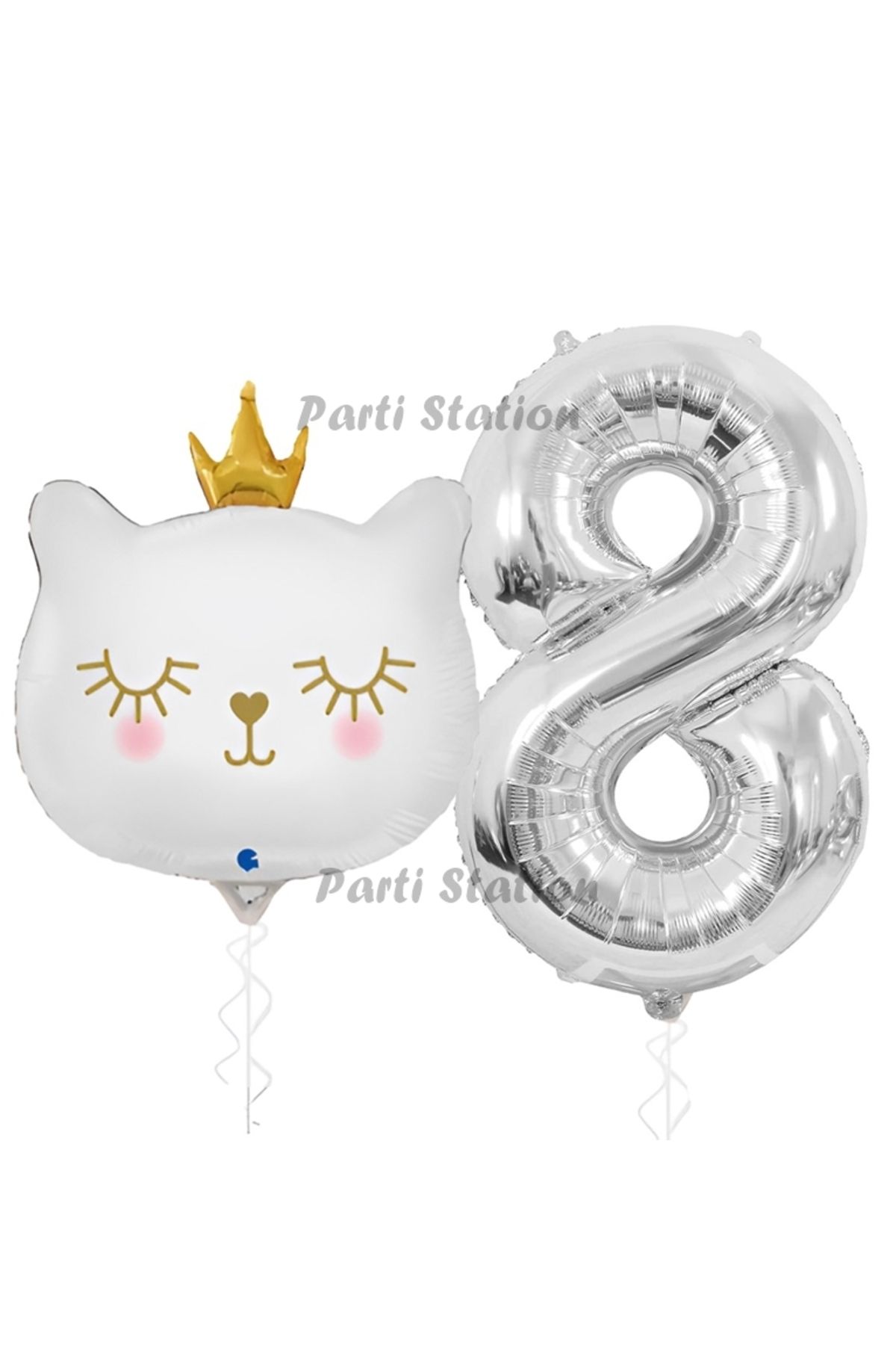 Partifest Beyaz Kedi 8 Yaş Doğum Günü Balon Set White Cat White Kitty Konsept Parti Balon Set Beyaz Kedi Tema
