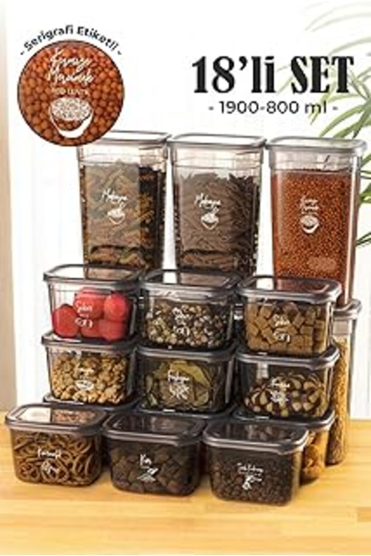 NETWORK ART 18Li Peggy Dikdörtgen Saklama Kabı Seti 6X(1900Ml) 12X(800Ml) Etiketli