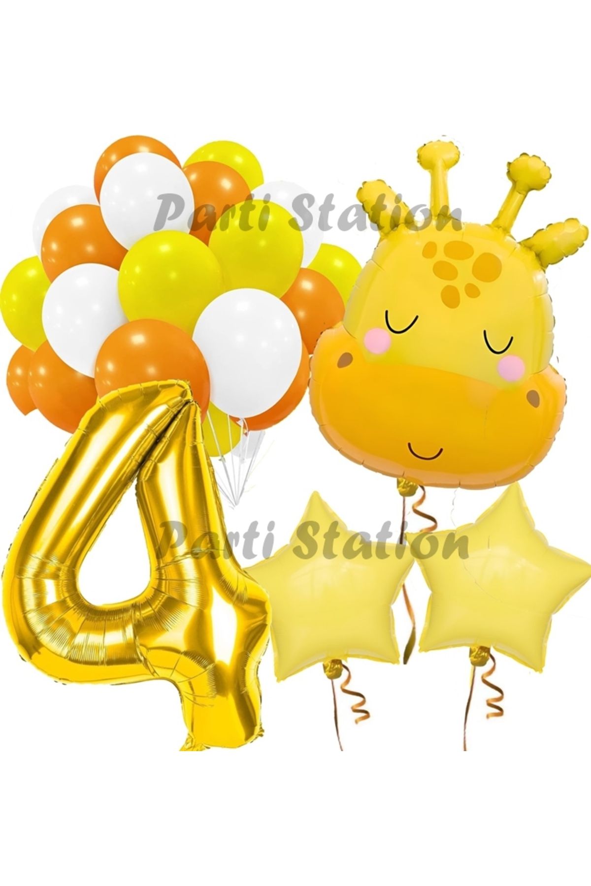 Partifest Sevimli Zürafa Konsept 4 Yaş Balon Set Safari Tema Zürafa Parti Doğum Günü Balon Set
