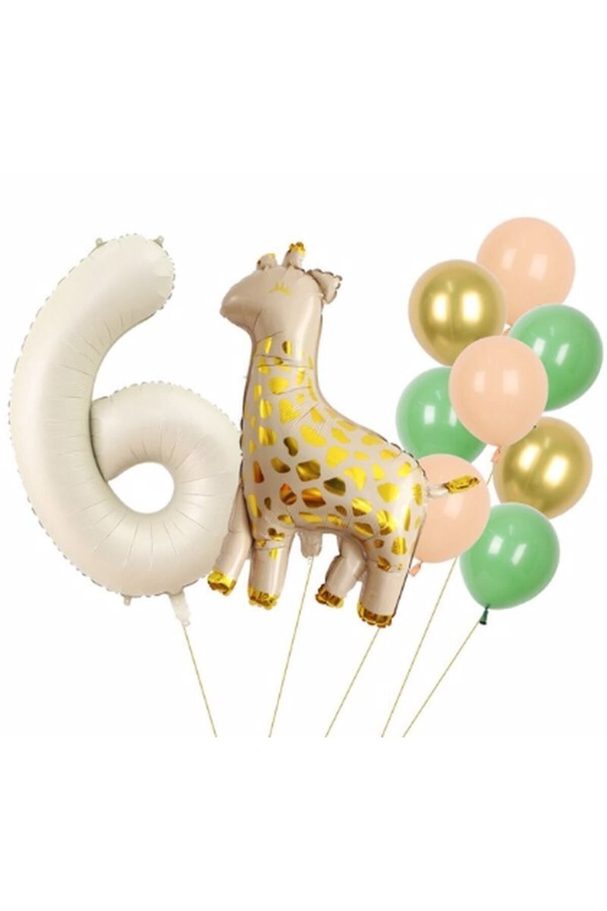 Partifest Zürafa 6 Yaş Balon Set Yıldız Balon Folyo Set Konsept Doğum Günü Set Yaş Balon Set