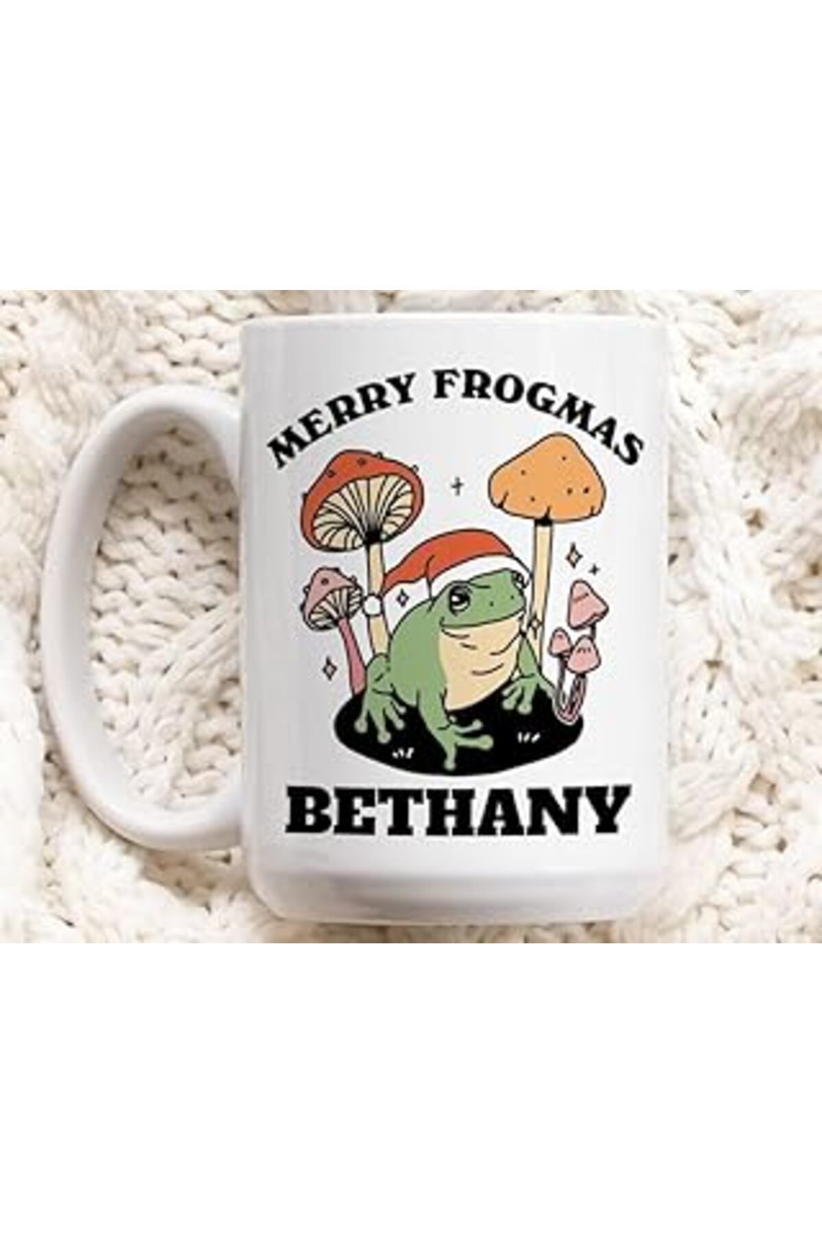 Mu Art Ahşap Print Dore Kurbağa Kahve Kupa, Merry Frogmas Seramik Bardak, Kurbağa Sevgiliye,ıngilizce Kupa 62