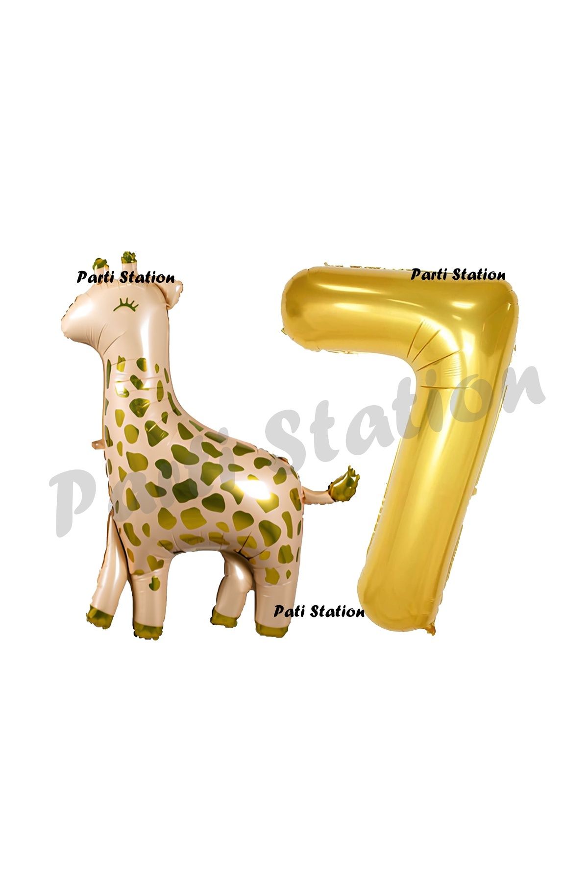 Partifest Safari Zürafa 7 Yaş Balon Set Sevimli Zürafa ve Gold Rakam Balon Doğum Günü Set