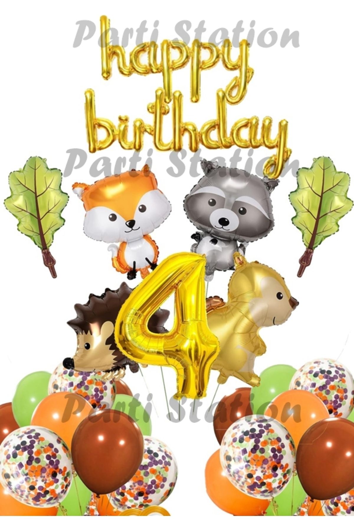 Partifest Orman Hayvanları Konsept Parti Woodland 4 Yaş Doğum Günü Balon Set Sincap Rakun Kirpi Tilki Balon