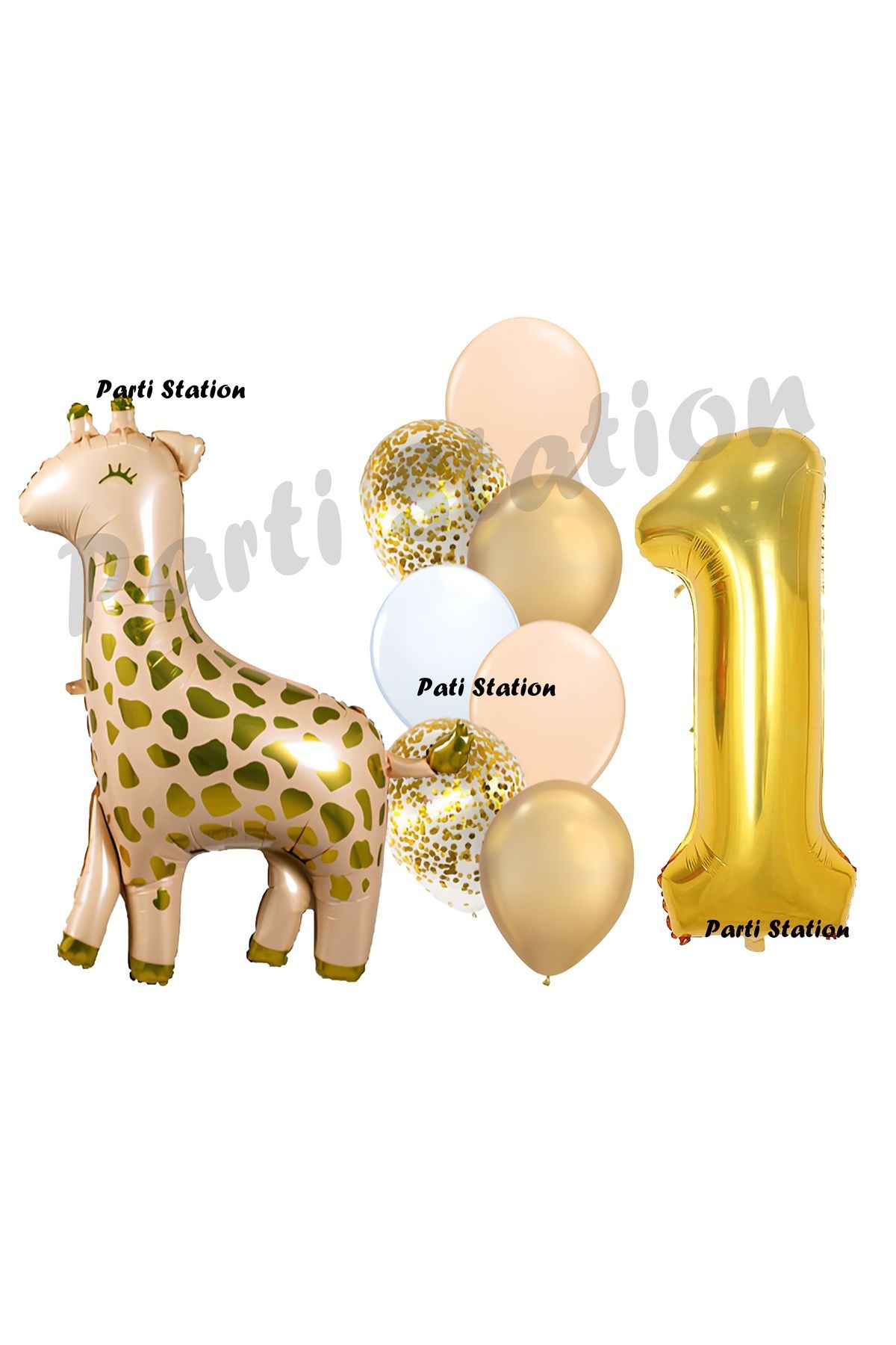 Partifest Zürafa Balon Set Safari Zürafa 1 Yaş Balon Set Sevimli Zürafa ve Gold Rakam Balon Doğum Günü Set