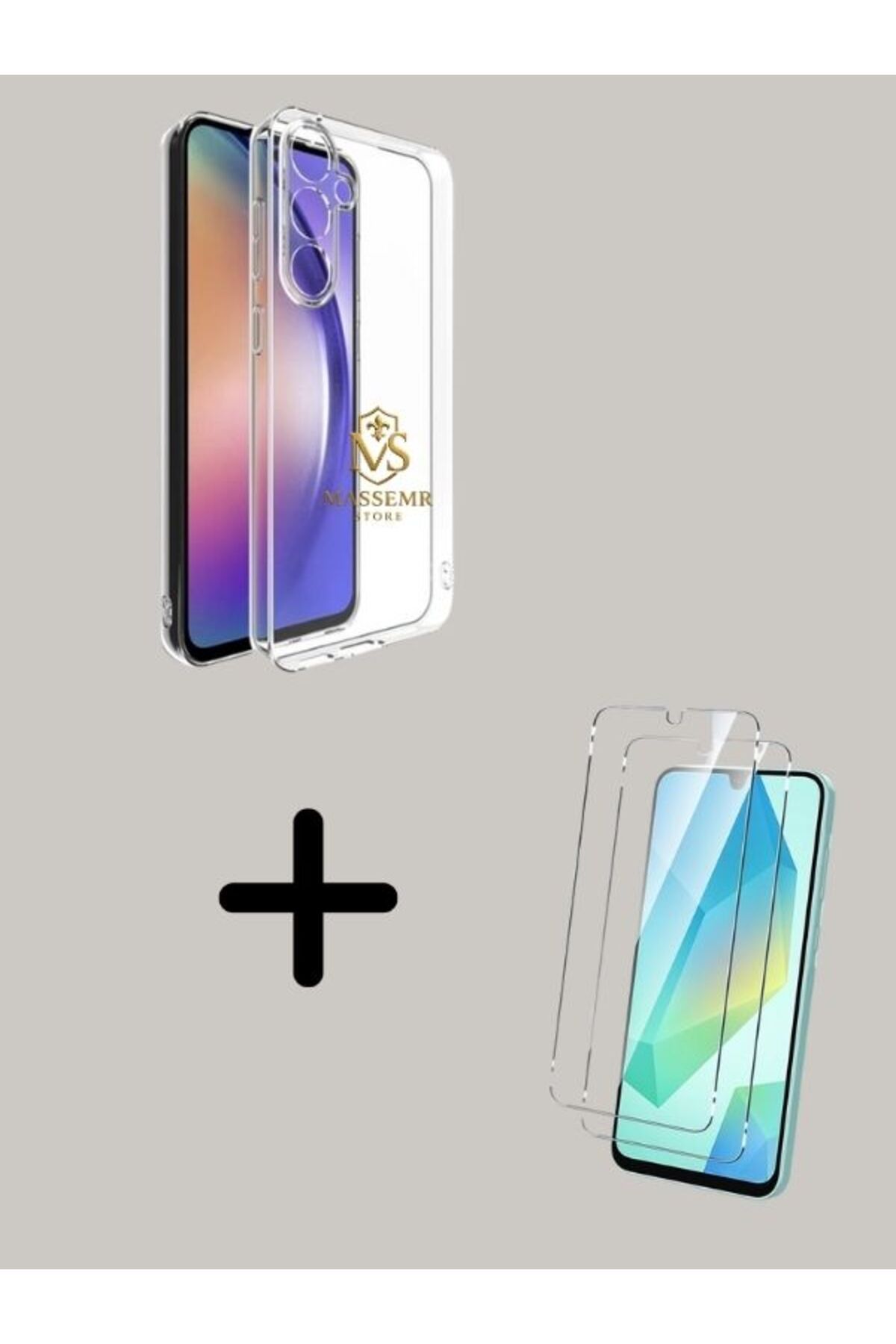 Massemr Samsung GALAXY A26 Uyumlu Kamera Korumalı Şeffaf Kılıf + 9H Tam Kaplama Ekran Koruyucu Cam Set