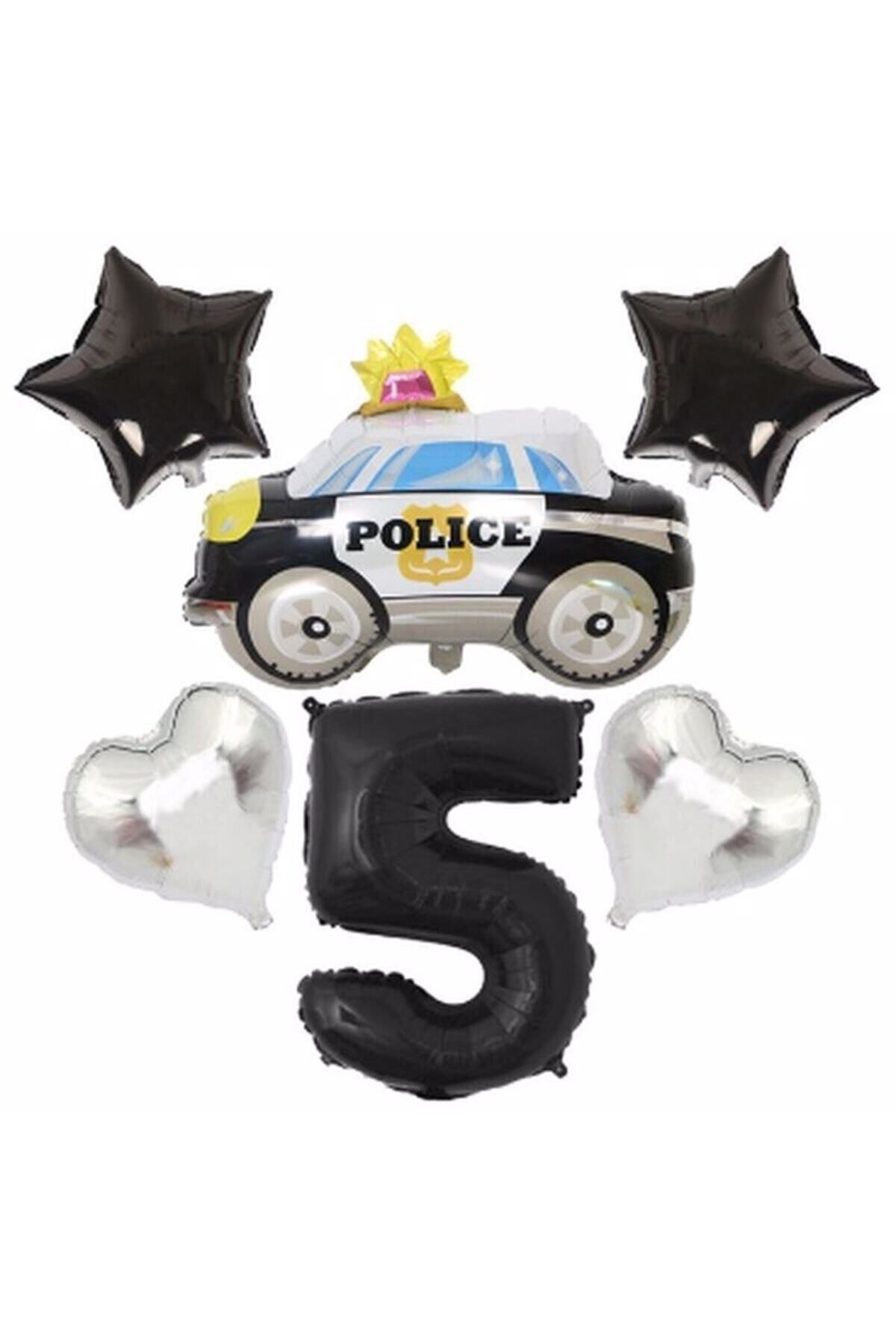 Partifest Polis Arabası 5 Yaş Balon Set Balon Folyo Set Konsept Set Yaş Balon Set