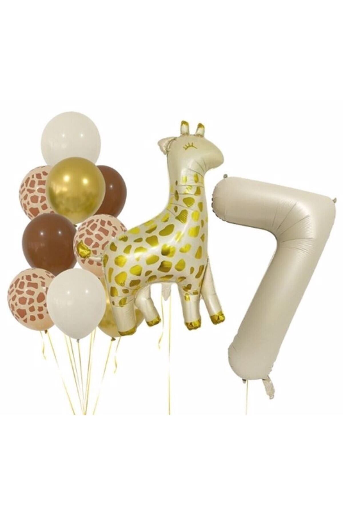 Partifest Zürafa 7 Yaş Balon Folyo Set Konsept Doğum Günü Set Yaş Balon Set
