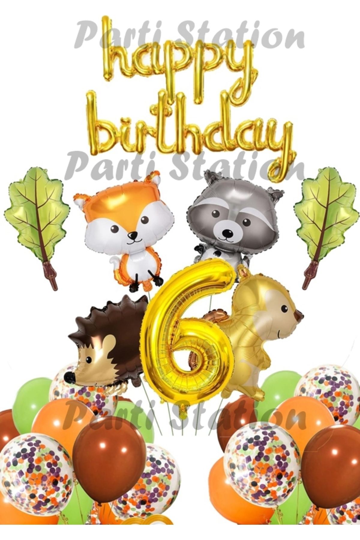 Partifest Orman Hayvanları Konsept Parti Woodland 6 Yaş Doğum Günü Balon Set Sincap Rakun Kirpi Tilki Balon