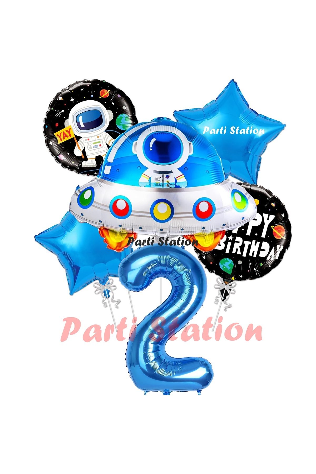 Partifest Uzay Aracı Roket Balon 2 Yaş Doğum Günü Set Uzay Konsept Balon Rakam Balon Set