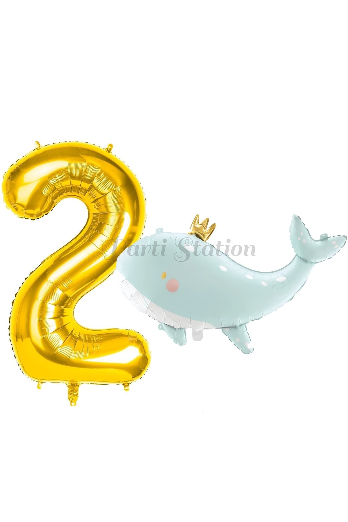 Partifest Sevimli Yeşil Balina 2 Yaş Balon Set Deniz Okyanus Canlıları Konsept Balon ve Gold Rakam Balon