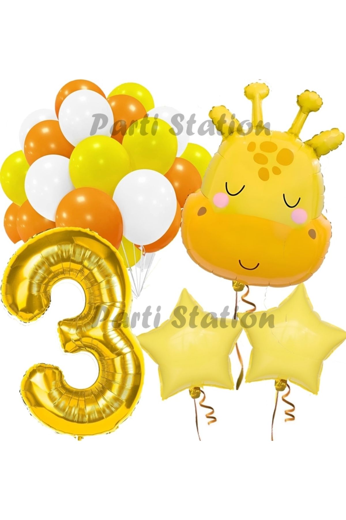 Partifest Sevimli Zürafa Konsept 3 Yaş Balon Set Safari Tema Zürafa Parti Doğum Günü Balon Set