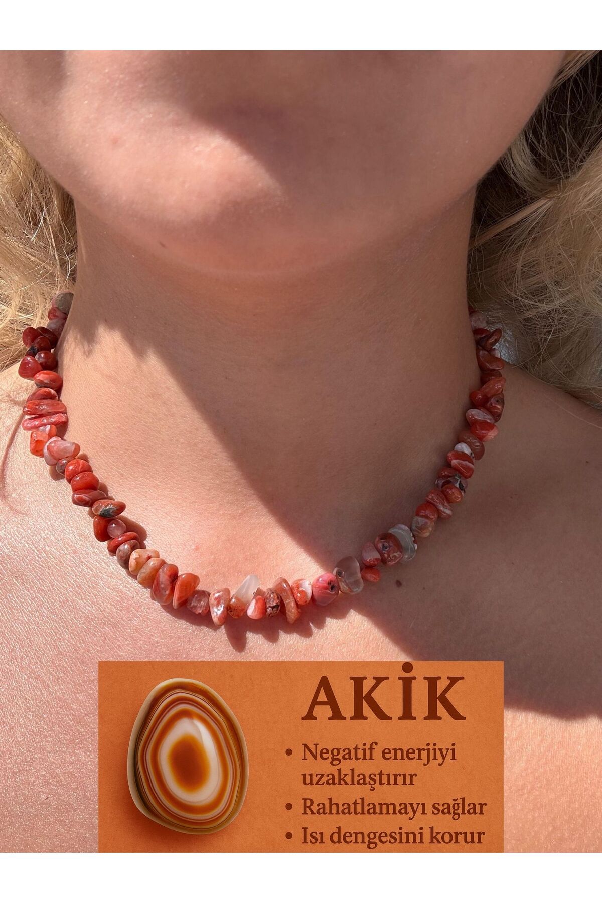 Vinlora Design Doğal Taş Akik Kırıktaş Kolye – Dengeleyici Enerji, El Yapımı Şık Takı Modeli