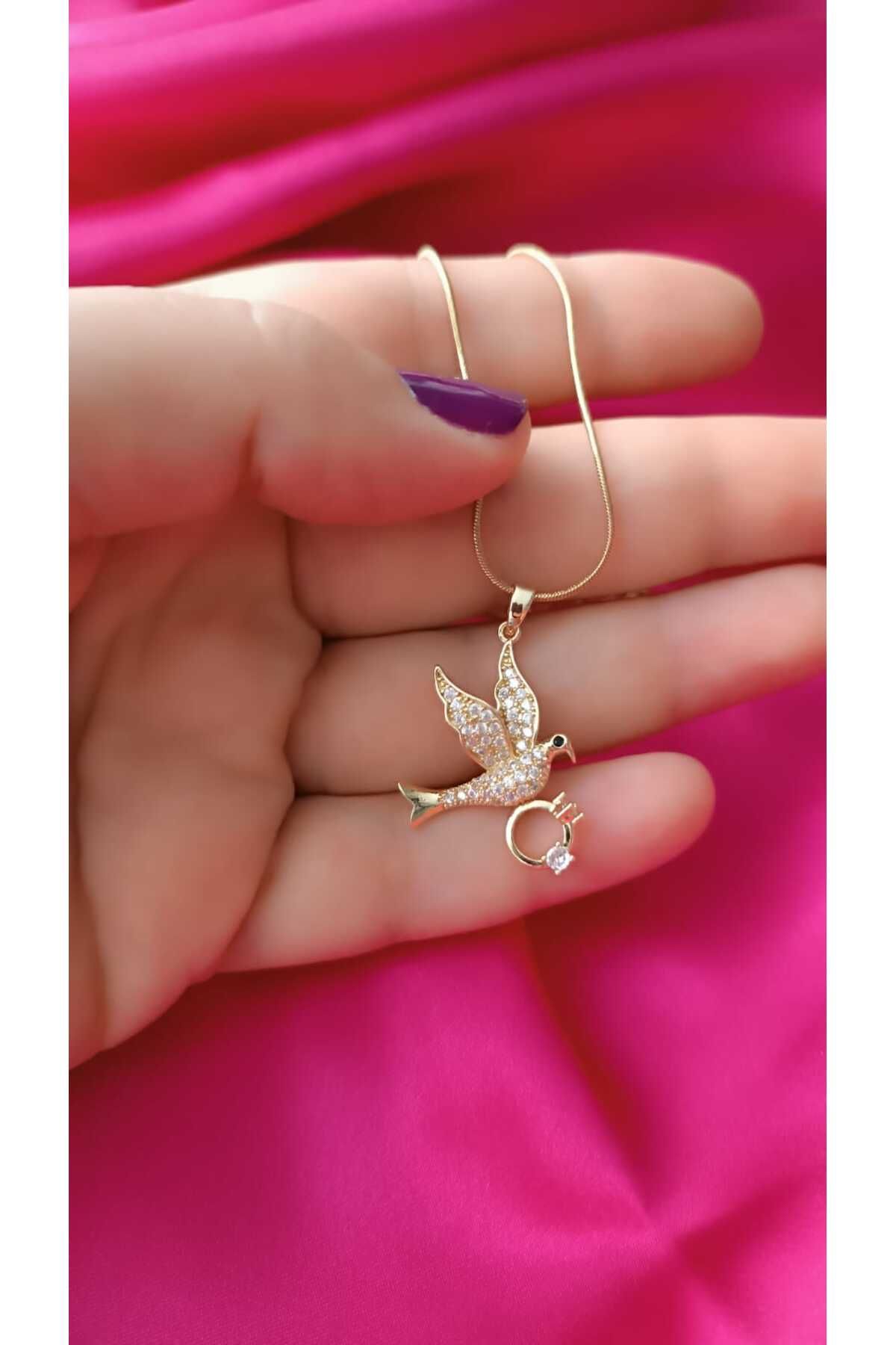 shop Çelik Kararma Yapmaz Zirkon Taşlı Kadın Tektaş Yüzük Taşıyan Kolyesi