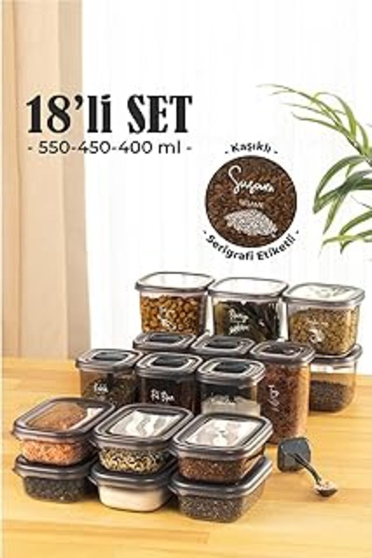 NETWORK ART 18Li Etiketli Kaşıklı Baharat Saklama Kabı Seti Çeyiz Pakedi Full Set 6X(0,40, 0,45, 0,55 L)