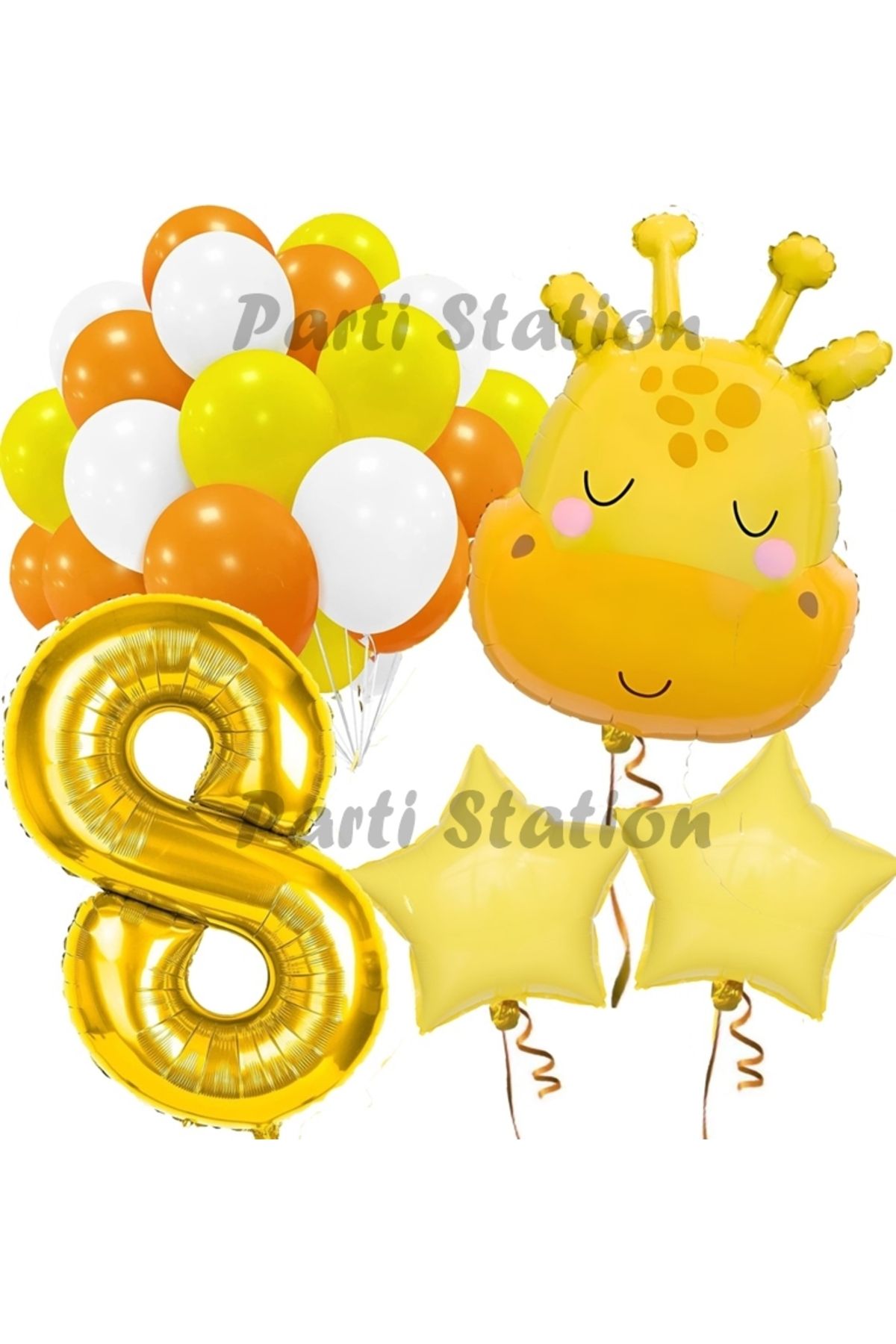Partifest Sevimli Zürafa Konsept 8 Yaş Balon Set Safari Tema Zürafa Parti Doğum Günü Balon Set