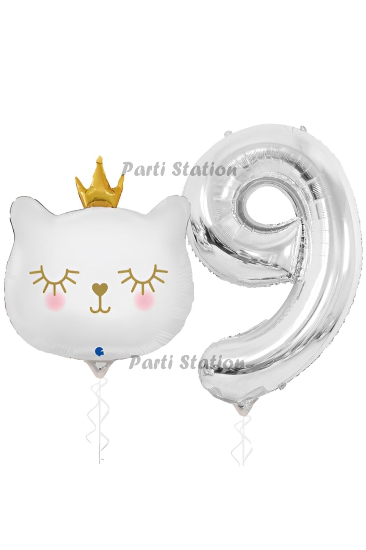 Partifest Beyaz Kedi 9 Yaş Doğum Günü Balon Set White Cat White Kitty Konsept Parti Balon Set Beyaz Kedi Tema