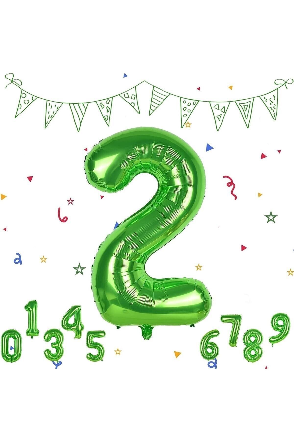 Partifest 2 Yaş Yeşil Renk Rakam Folyo Balon 2 Iki Rakam Yeşil Renk Helyum Uçan Folyo Balon Rakam Balon