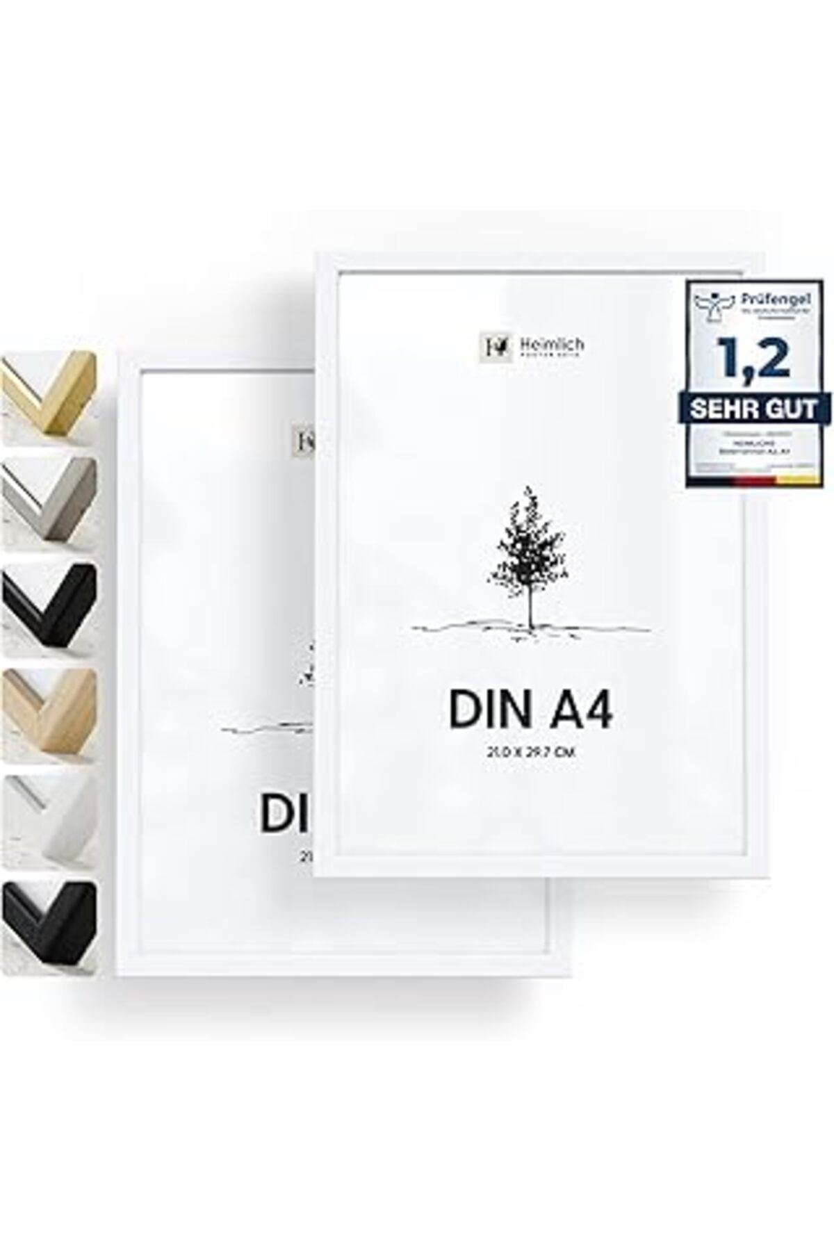 NETWORK ART Heimlich® - Resim Çerçevesi - A4 21 X 30 Cm, Ayous Ahşap, Beyaz, 2'Li Paket - Plastik Kapaklı Belge