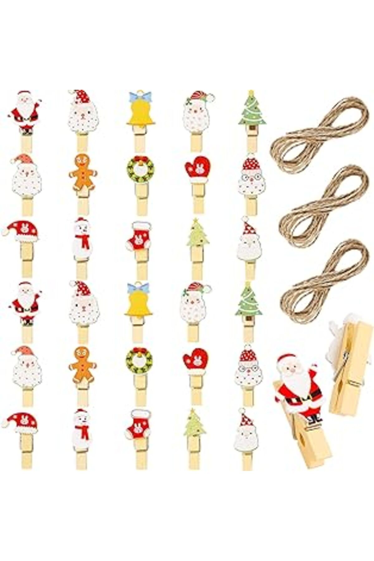 NETWORK ART Kiiwah 30 Adet Noel Mini Mandal Jüt Sicim Ile, Mini Ahşap Mandal Fotoğraflar Süsler Asılı Noel Ağac