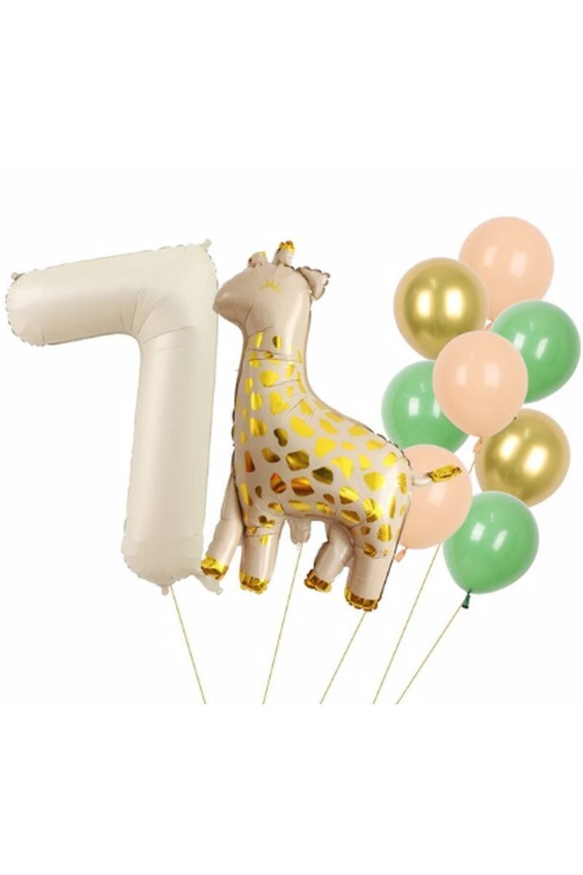 Partifest Zürafa 7 Yaş Balon Set Yıldız Balon Folyo Set Konsept Doğum Günü Set Yaş Balon Set