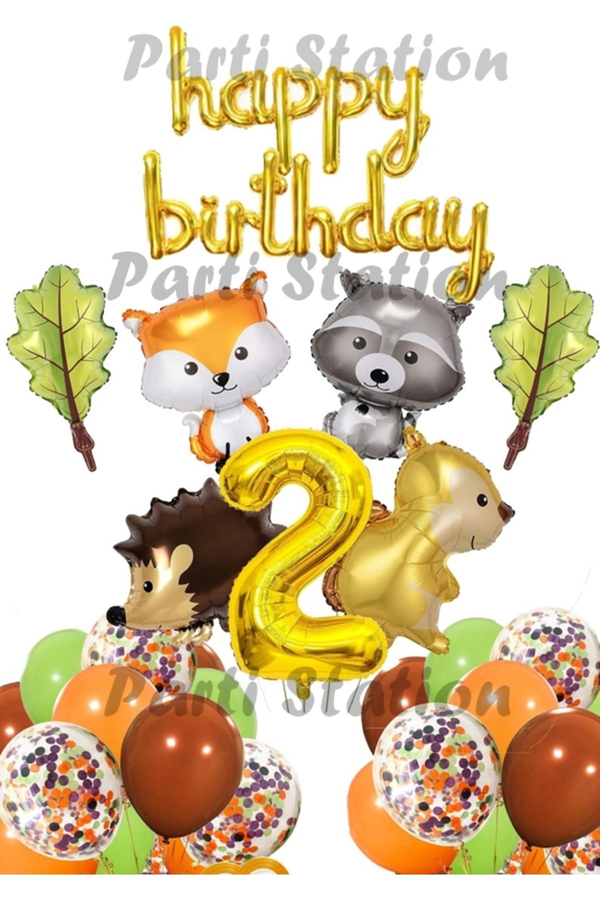 Partifest Orman Hayvanları Konsept Parti Woodland 2 Yaş Doğum Günü Balon Set Sincap Rakun Kirpi Tilki Balon