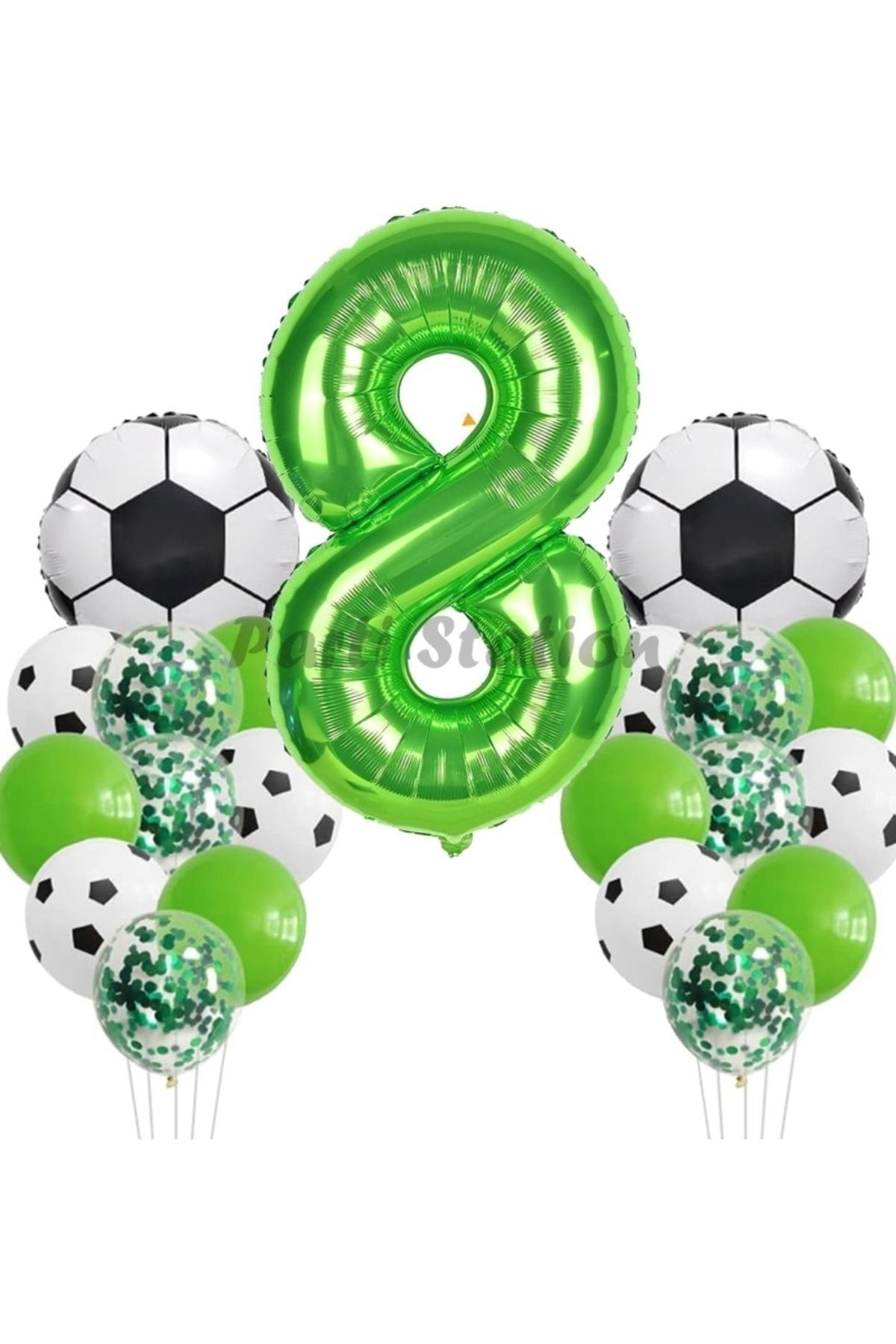 Partifest Futbol Maç Konsept Yeşil Rakam 8 Yaş Balon 76 Cm Futbol Konsept Yeşil Parti Doğum Günü Balon Seti