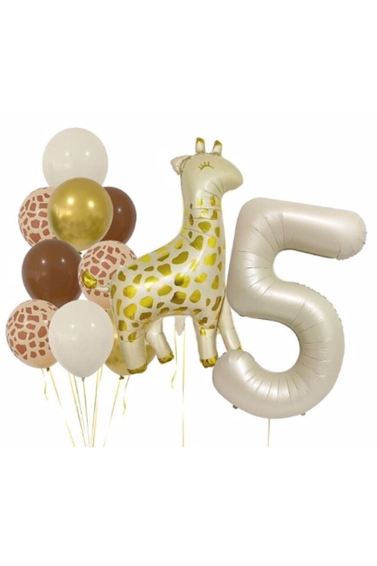 Partifest Zürafa 5 Yaş Balon Folyo Set Konsept Doğum Günü Set Yaş Balon Set