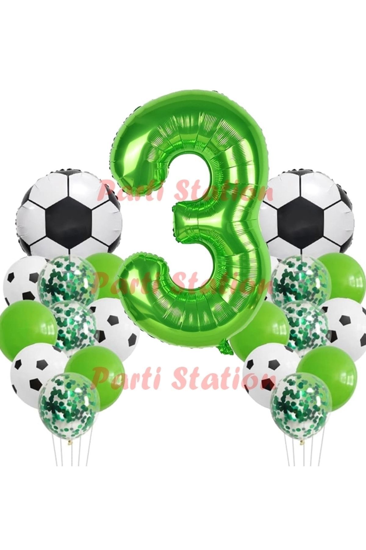 Partifest Futbol Maç Konsept Yeşil Rakam 3 Yaş Balon 76 Cm Futbol Konsept Yeşil Parti Doğum Günü Balon Seti