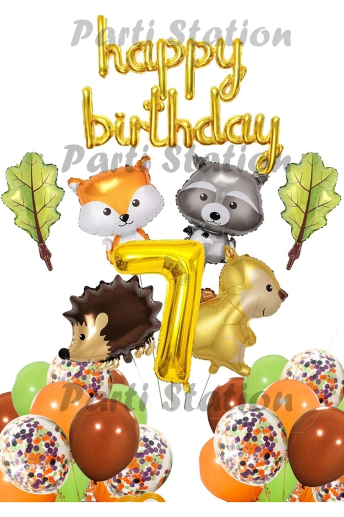 Partifest Orman Hayvanları Konsept Parti Woodland 7 Yaş Doğum Günü Balon Set Sincap Rakun Kirpi Tilki Balon