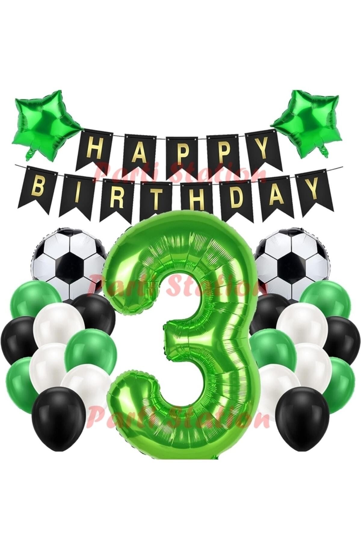 Partifest Futbol Maç Konsept Yeşil Rakam 3 Yaş Balon Futbol Konsept Yeşil Parti Doğum Günü Balon Seti