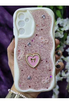 Magic Ring Samsung Galaxy M34 5G Uyumlu Kalpli Pembe Simli İnci ve Kurdele De...