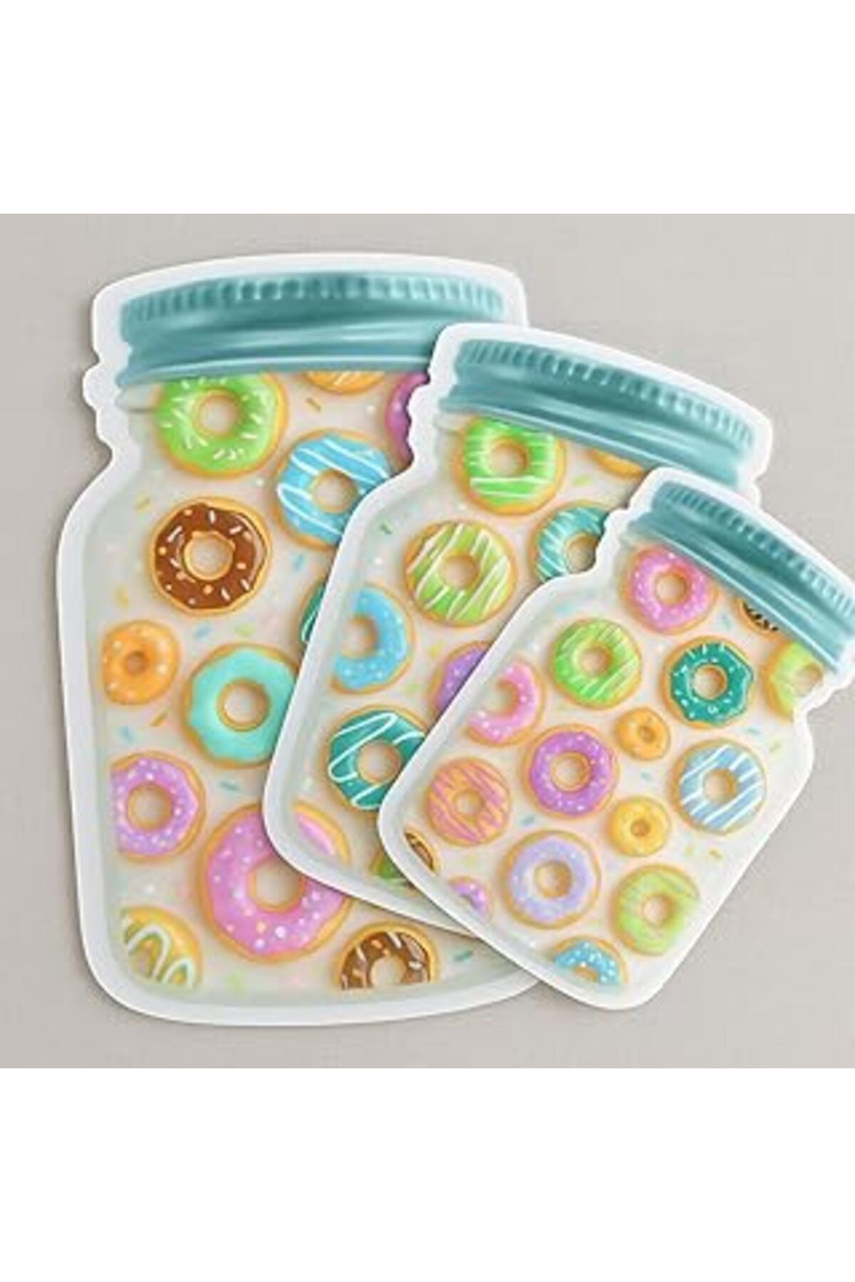NETWORK ART Kavanoz Şeklinde Kilitli Buzdolabı Saklama Poşeti, Donut Desenli, 3'Lü Set, 25X17 Cm, 21X14 Cm, 15X