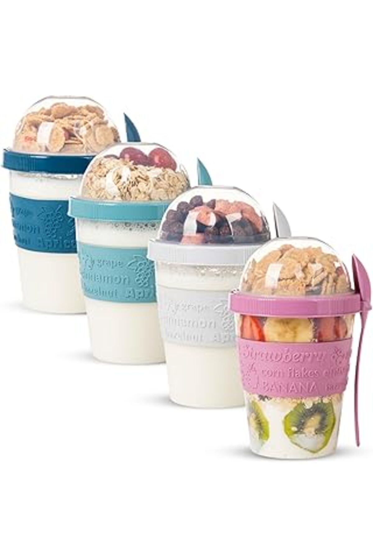ASİTAN Renkli Take And Go Kaşıklı Hazneli Meyveli Yoğurt Kabı Piknik Iş Atıştırmalık Diyet Müsli Granola S