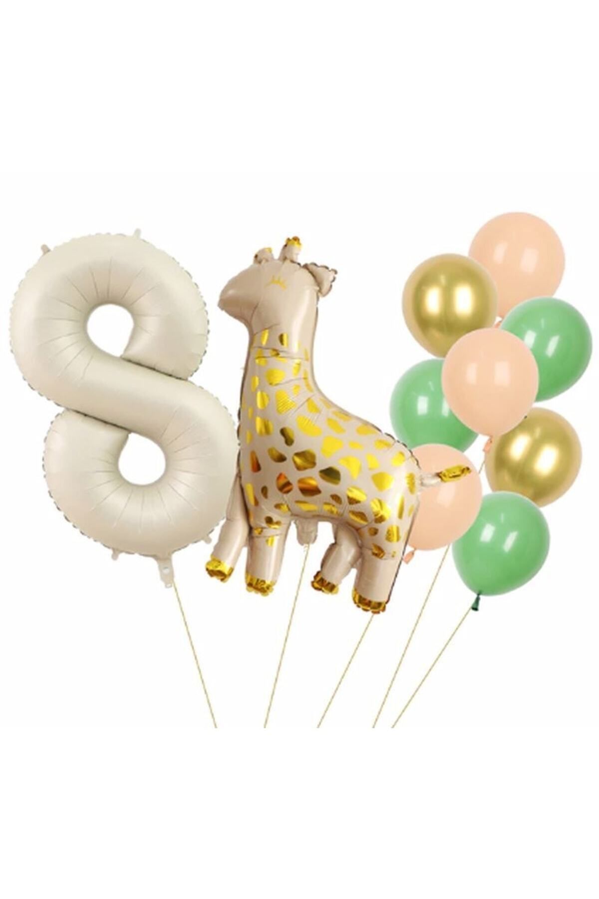 Partifest Zürafa 8 Yaş Balon Set Yıldız Balon Folyo Set Konsept Doğum Günü Set Yaş Balon Set