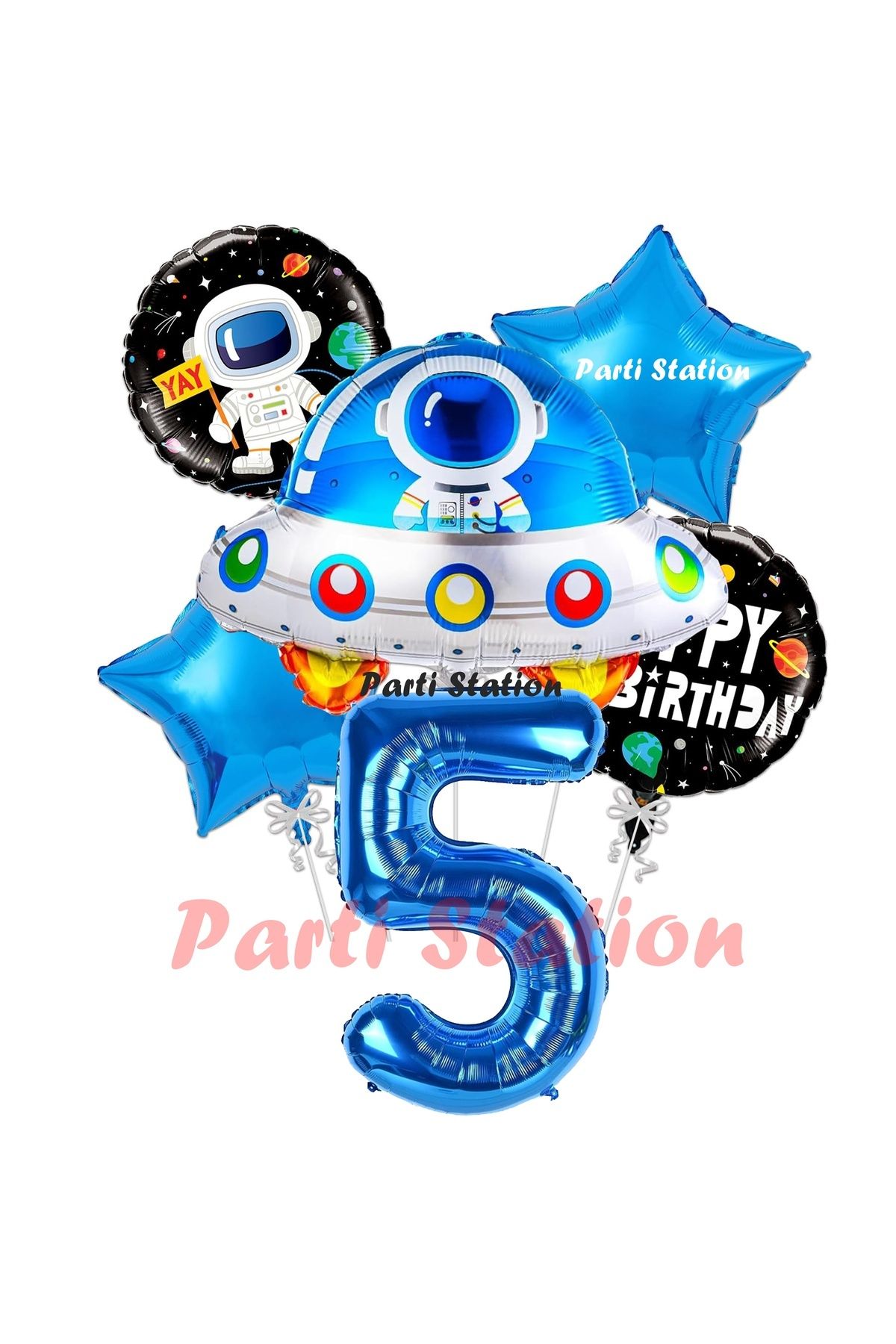 Partifest Uzay Aracı Roket Balon 5 Yaş Doğum Günü Set Uzay Konsept Balon Rakam Balon Set