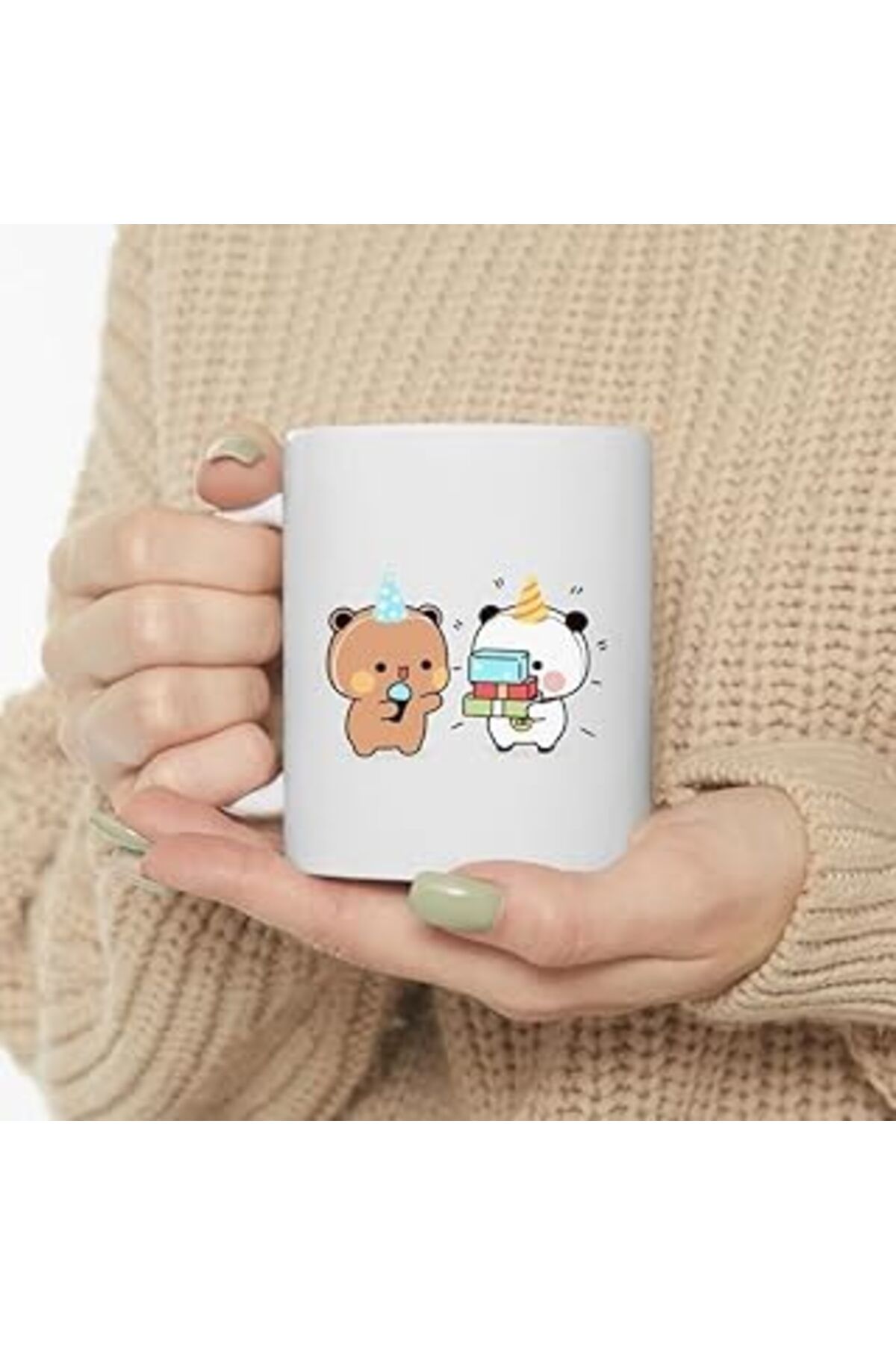 ASİTAN Print Dore Sevimli Bubu Ve Dudu Kahve Kupa, Ayı Seramik Kupa, Panda Ayı Kupası,Ingilizce Kupa 15
