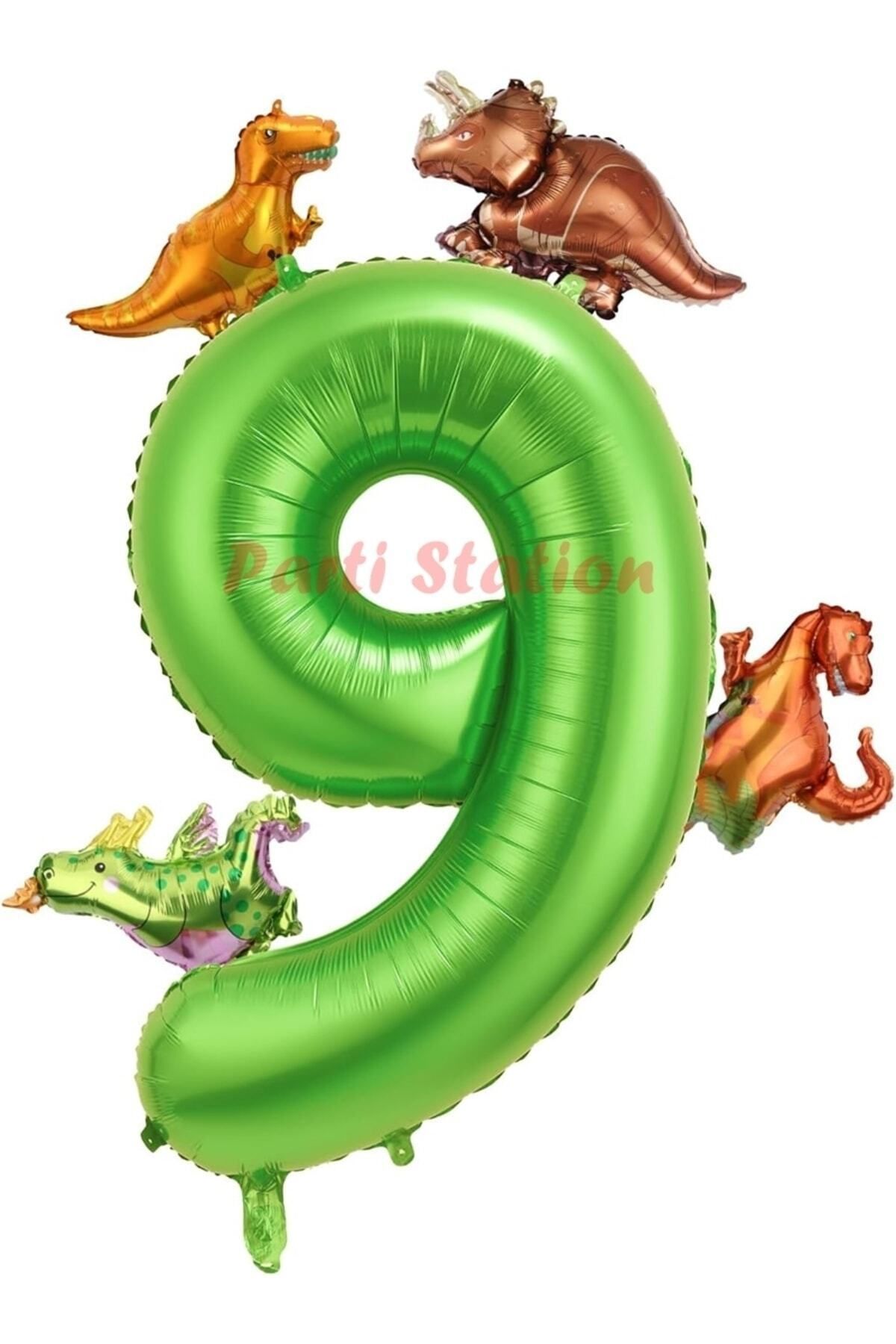 Partifest Dinozor Konsept Yeşil Rakam 9 Yaş Balon Yeşil Renk Dinazor Yaş Balon Uçan Helyum Sayı Balon