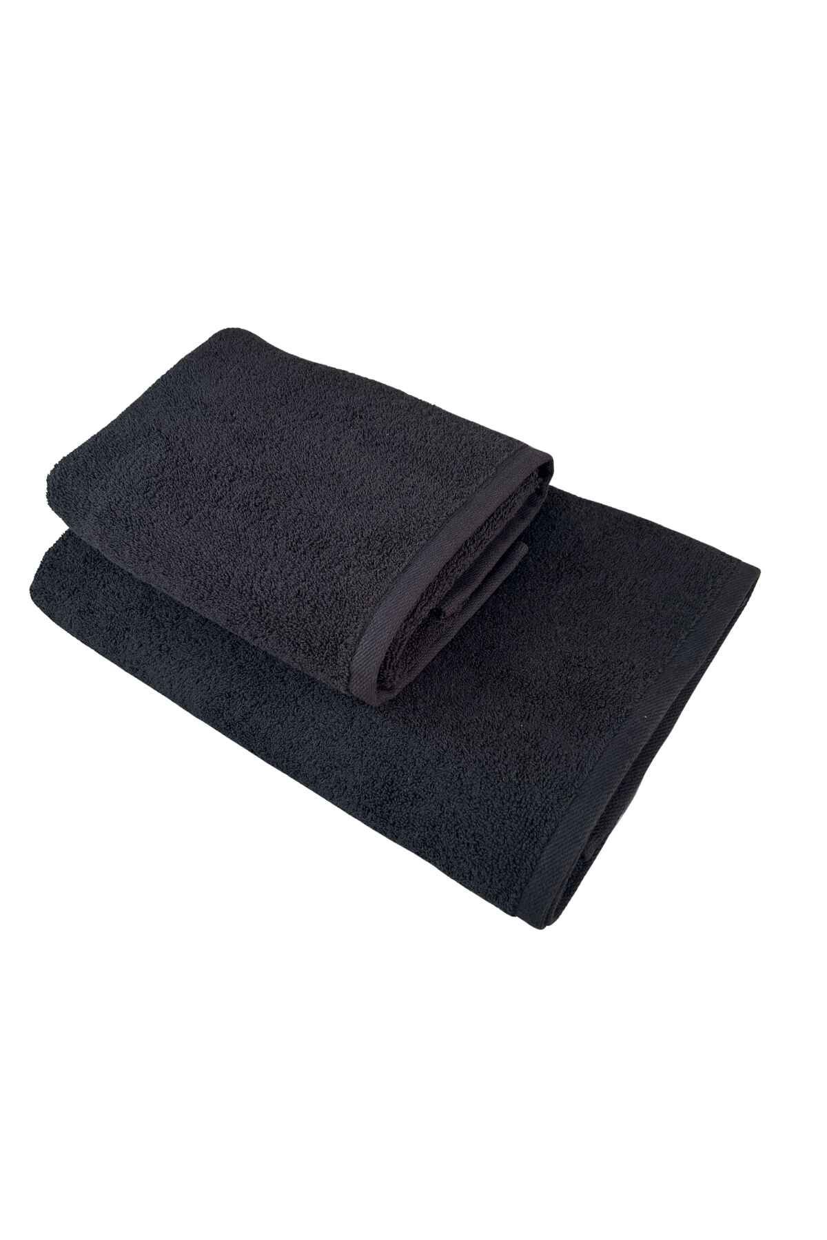 ILGIN HOME Siyah %100 Pamuk Banyo ve El Havlusu Seti - 70x140 cm Banyo & 50x90 cm El/Spor Havlusu