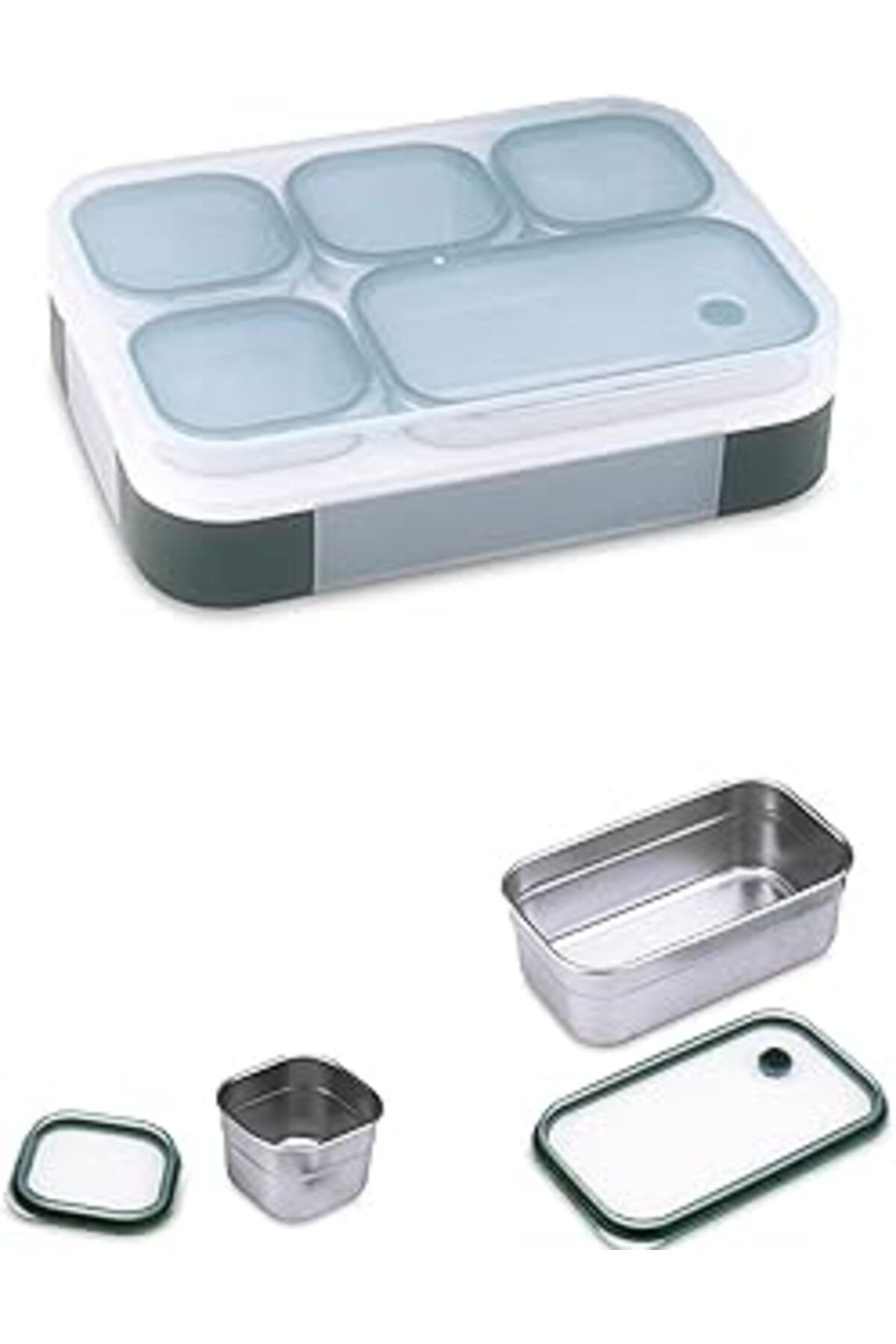 NETWORK ART Vagonlife Lunch Box 1000 Ml (Sızdırmaz,Karışmaz 5 Hazneli) Yeni Nesil Sefer Tası -Fflbox40097 Yeşil