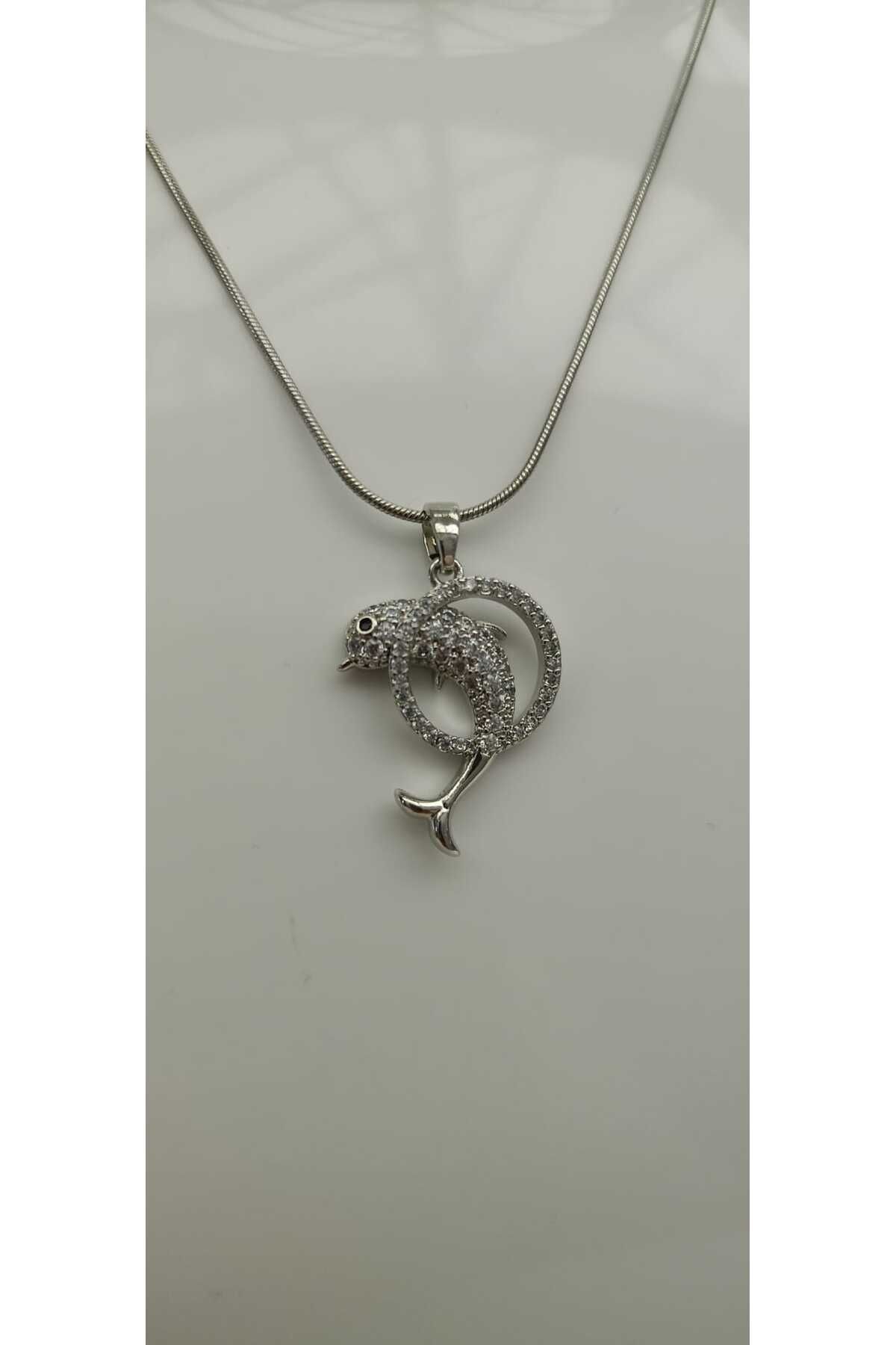 shop Çelik Kararma Yapmaz Silver Yunus Figürlü Zirkon Taşlı Şık Zarif Kadın Kolye