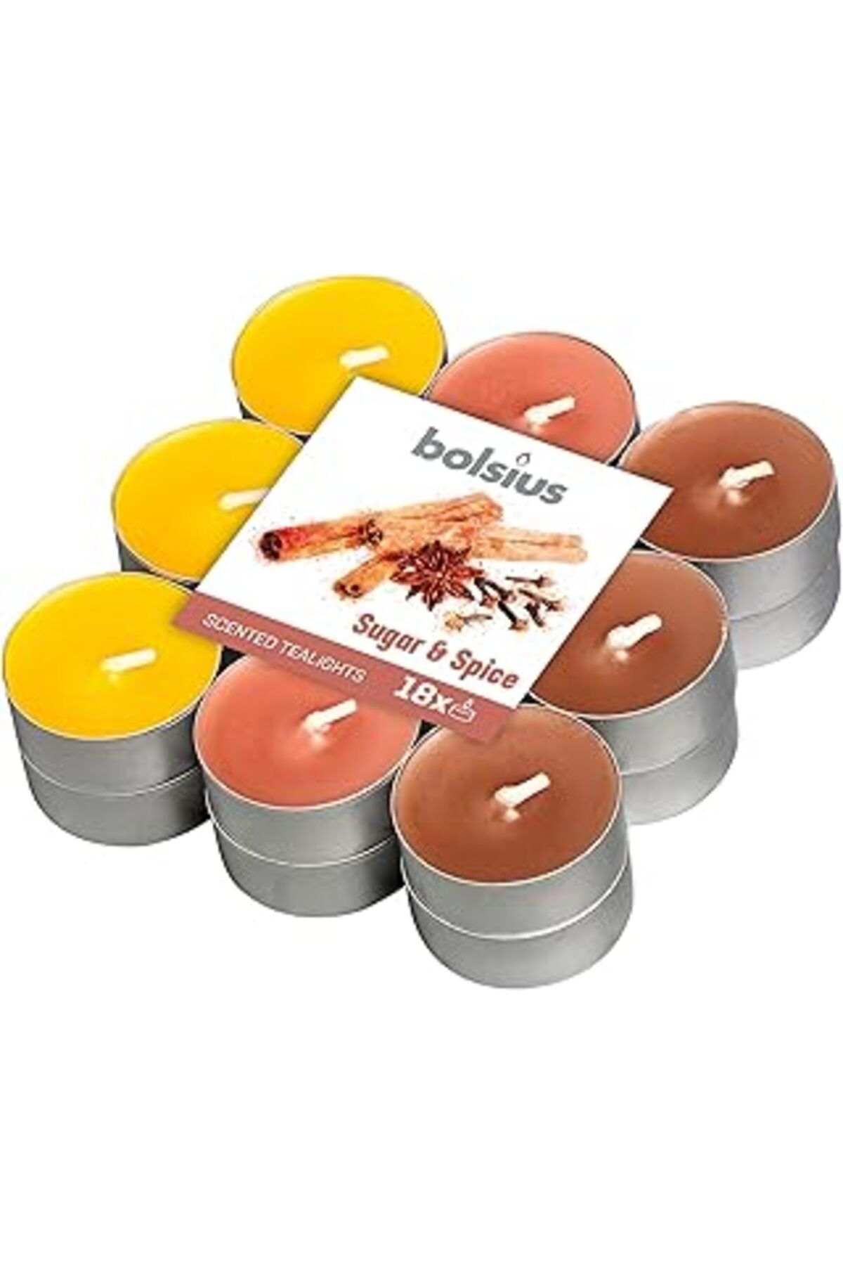 NETWORK ART Bolsius Kokulu Tealight Mum, Şeker Ve Baharat Kokulu, Karışık Renkli, 18'Li Paket, 4 Saatlik Yanma