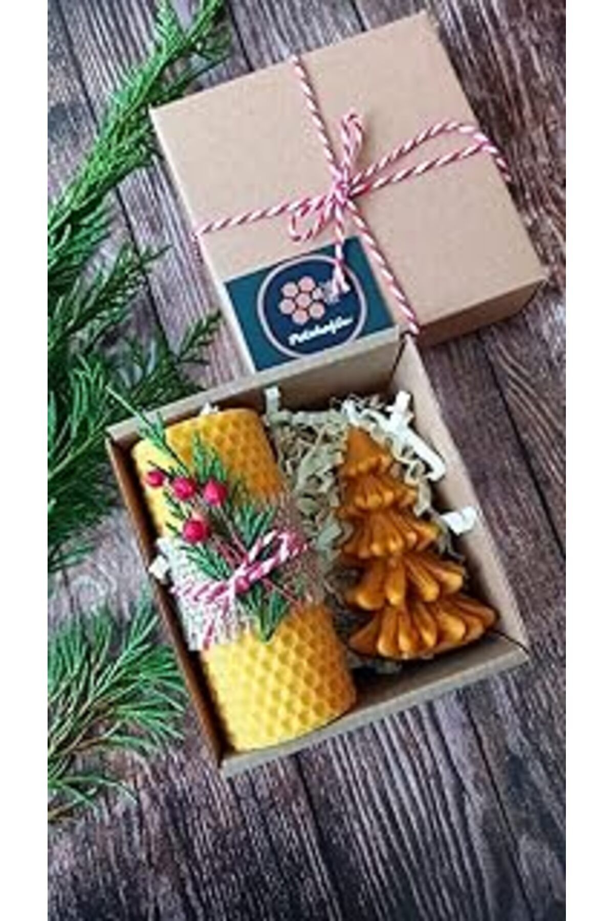 NETWORK ART Petekoğlu Doğal Petek Balmumu Mum Hediyelik Mini Set Sarma Balmumu Çam Ağacı Beeswax Candle