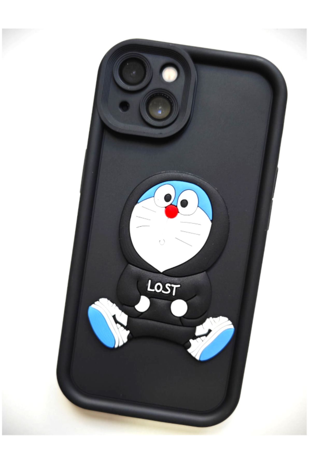 USIDE Iphone 13 Uyumlu 3D Kabartmalı Silikon Kılıf Kamera Korumalı Darbelere Dayanıklı Kapak DoraemonSiyah