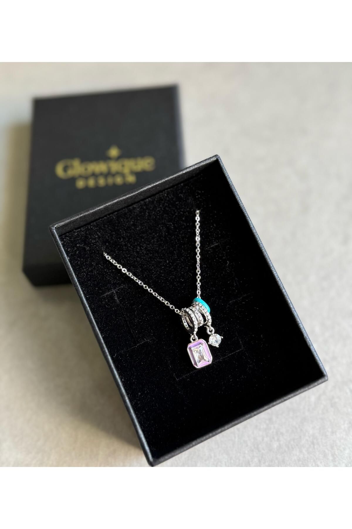 Glowique Design 925 Ayar Gümüş Taşlı Çok Renkli Kolye