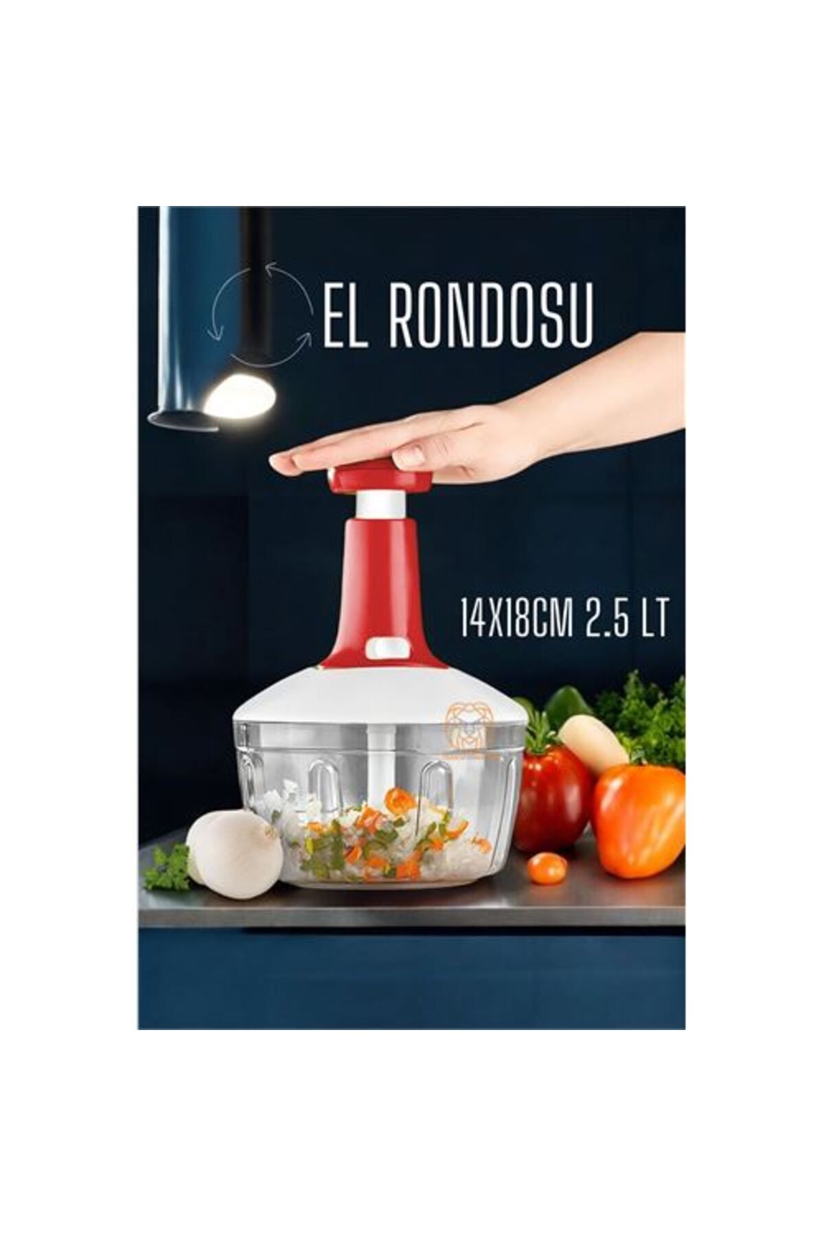 Toptan Bulurum Pratik El Rondosu Üstten Basmalı 5 Bıçaklı 2.5 LİTRE 14X18CM