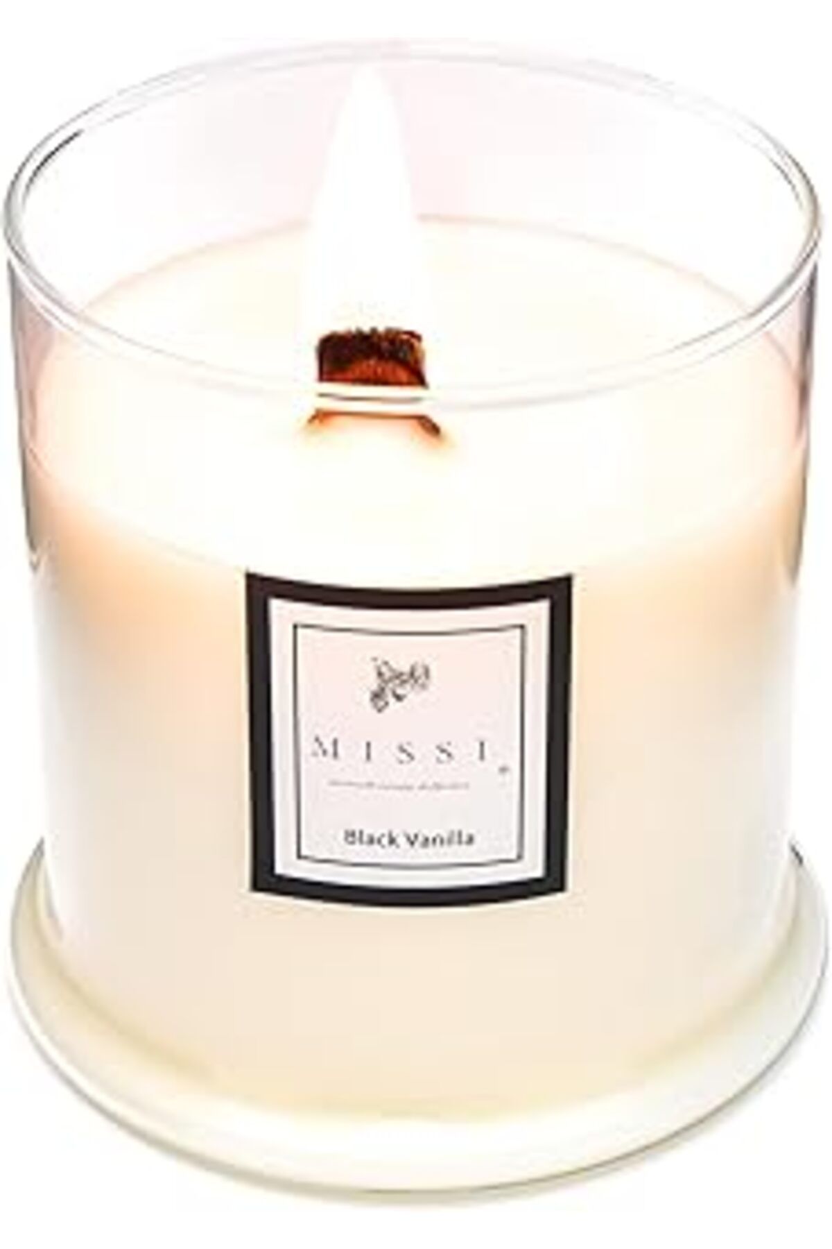 NETWORK ART Missi Büyük Üfleme Cam Ahşap Fitilli Black Vanilya Vegan Mum (380 Gr)