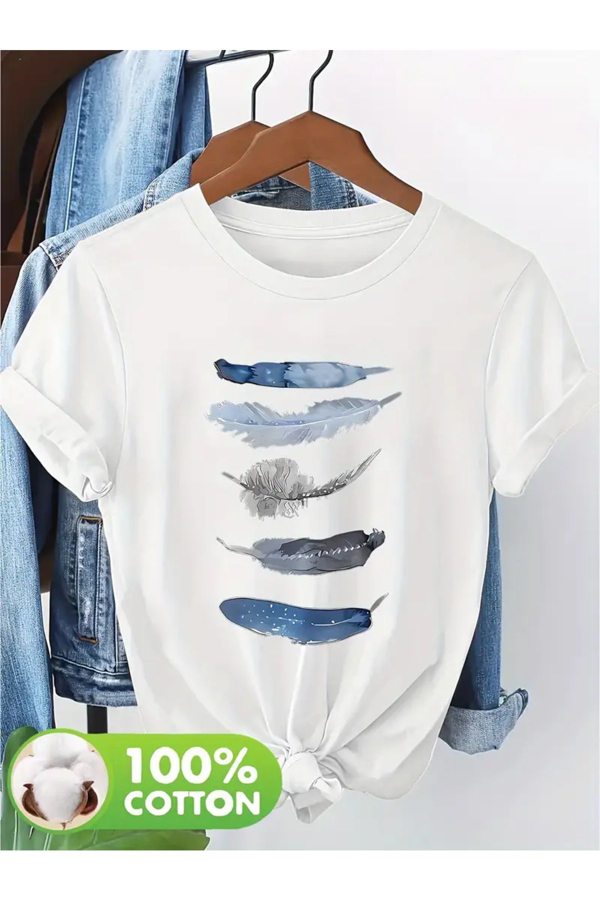 CLASİVA Renkli Tüyler Unisex Oversize Bisiklet Yaka T-shirt