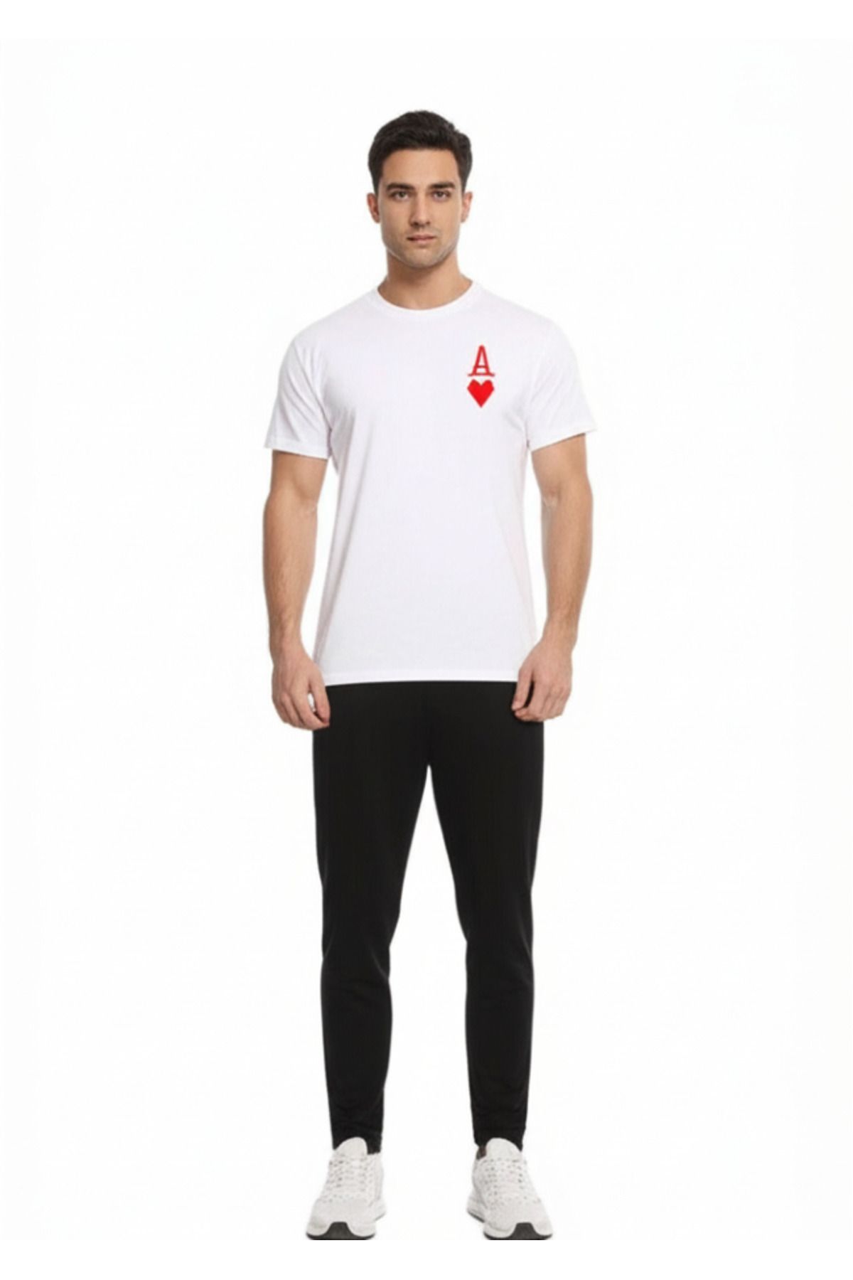 S&T MODA unisex kupa baskılı beyaz Oversize T-shirt