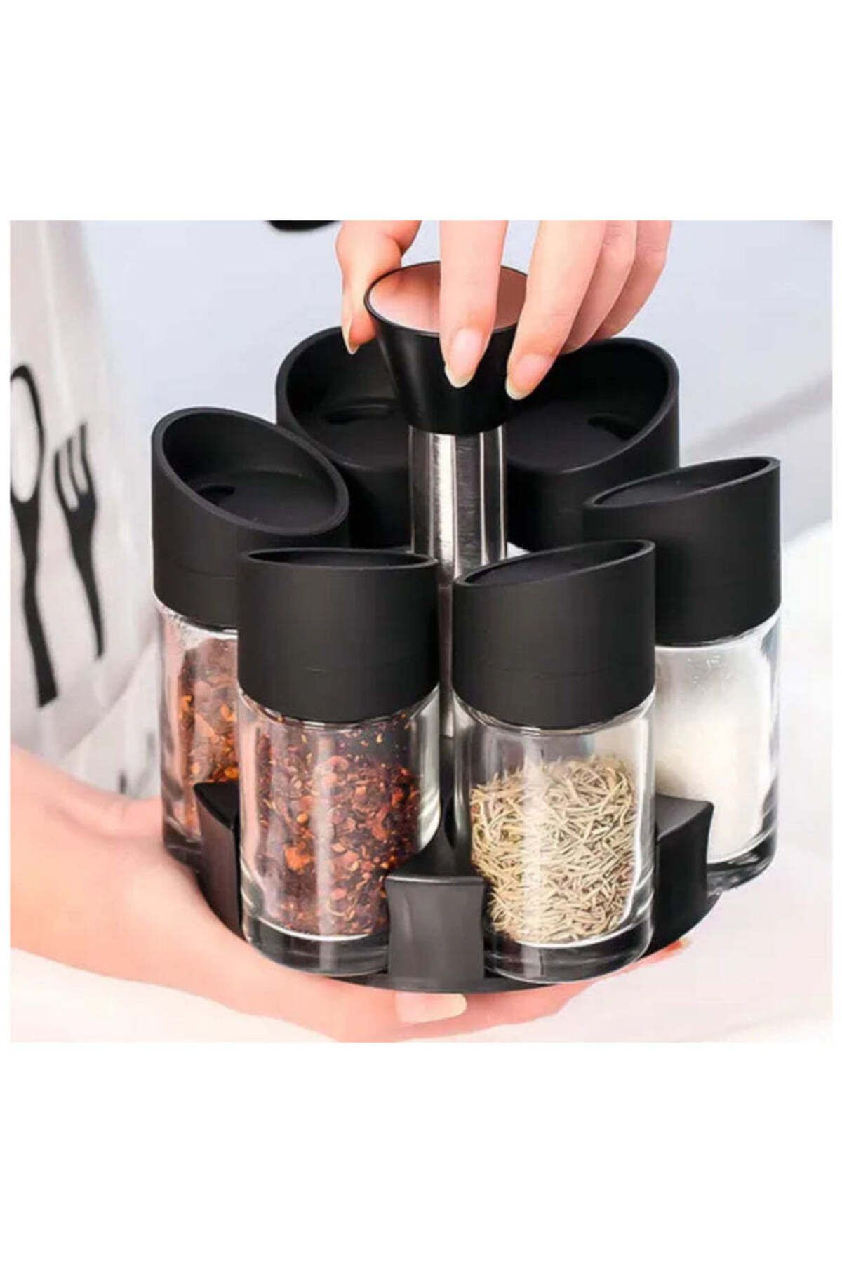 Generic-12-Piece Extra Large Transparent Glass Spice Jar Set with Lid & 360° Rotating Rack – Ultimate Kit 3