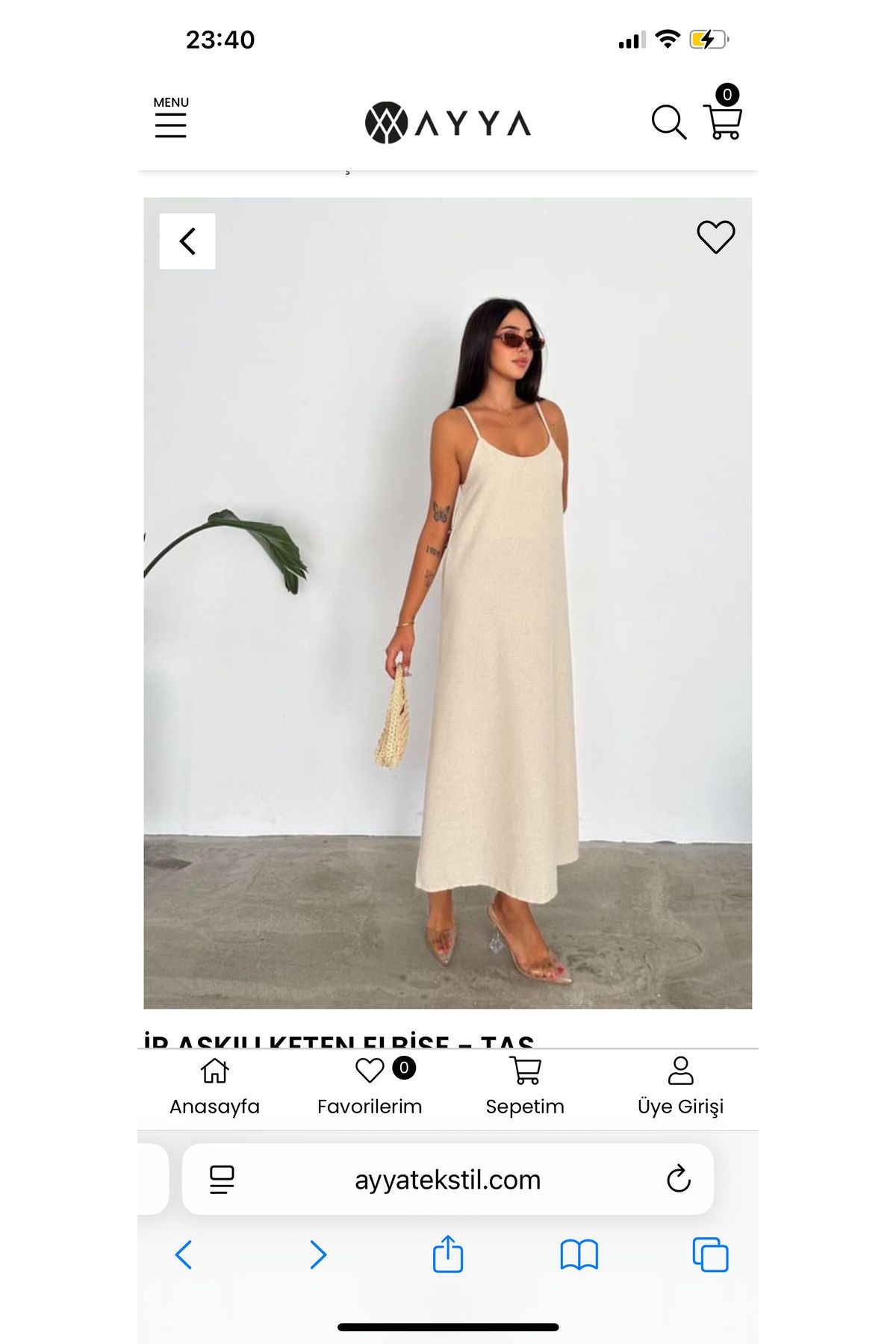 Mint Taş Rengi Keten Elbise